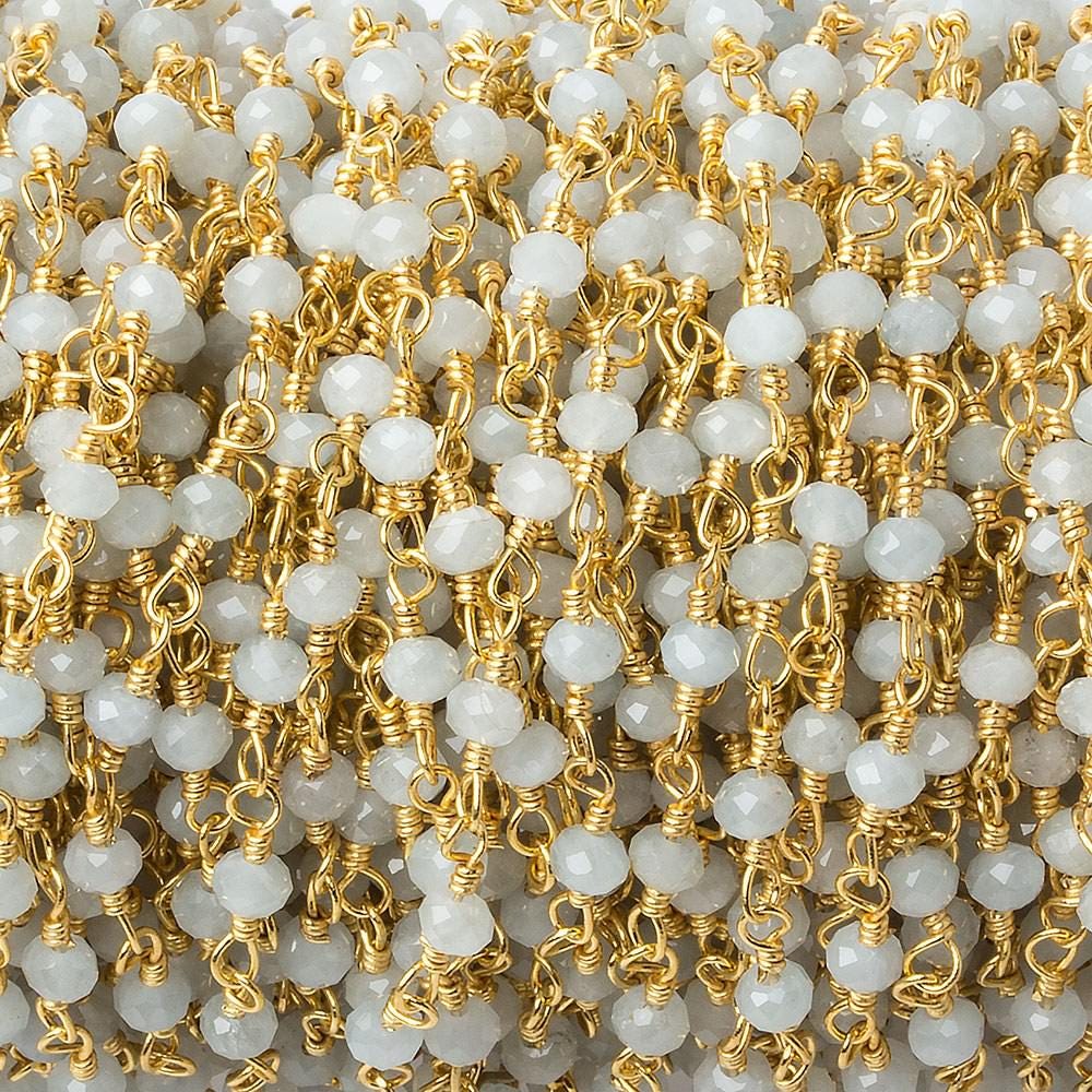  3mm Milky Aquamarine Gold plated Chain by the foot 40 beads 
