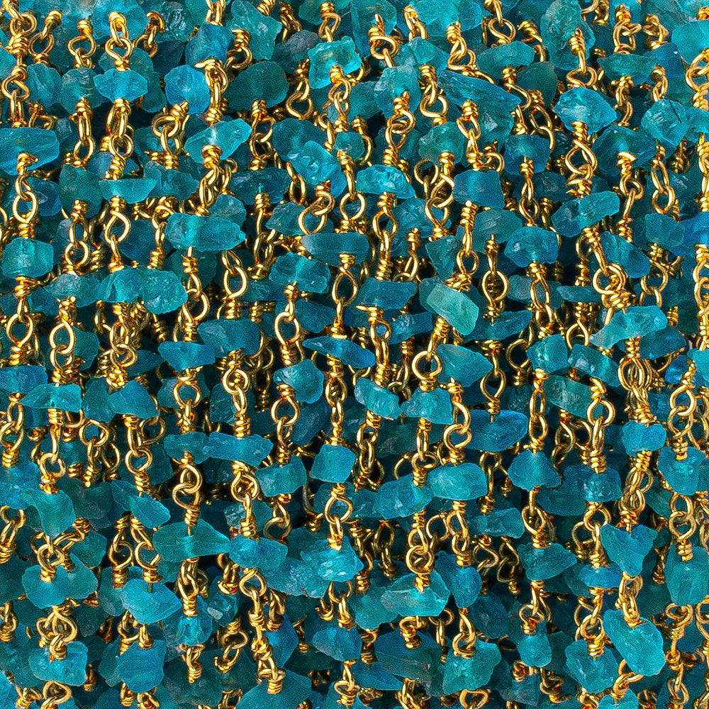  Neon Apatite chips on Vermeil Chain by the foot 40 beads per 