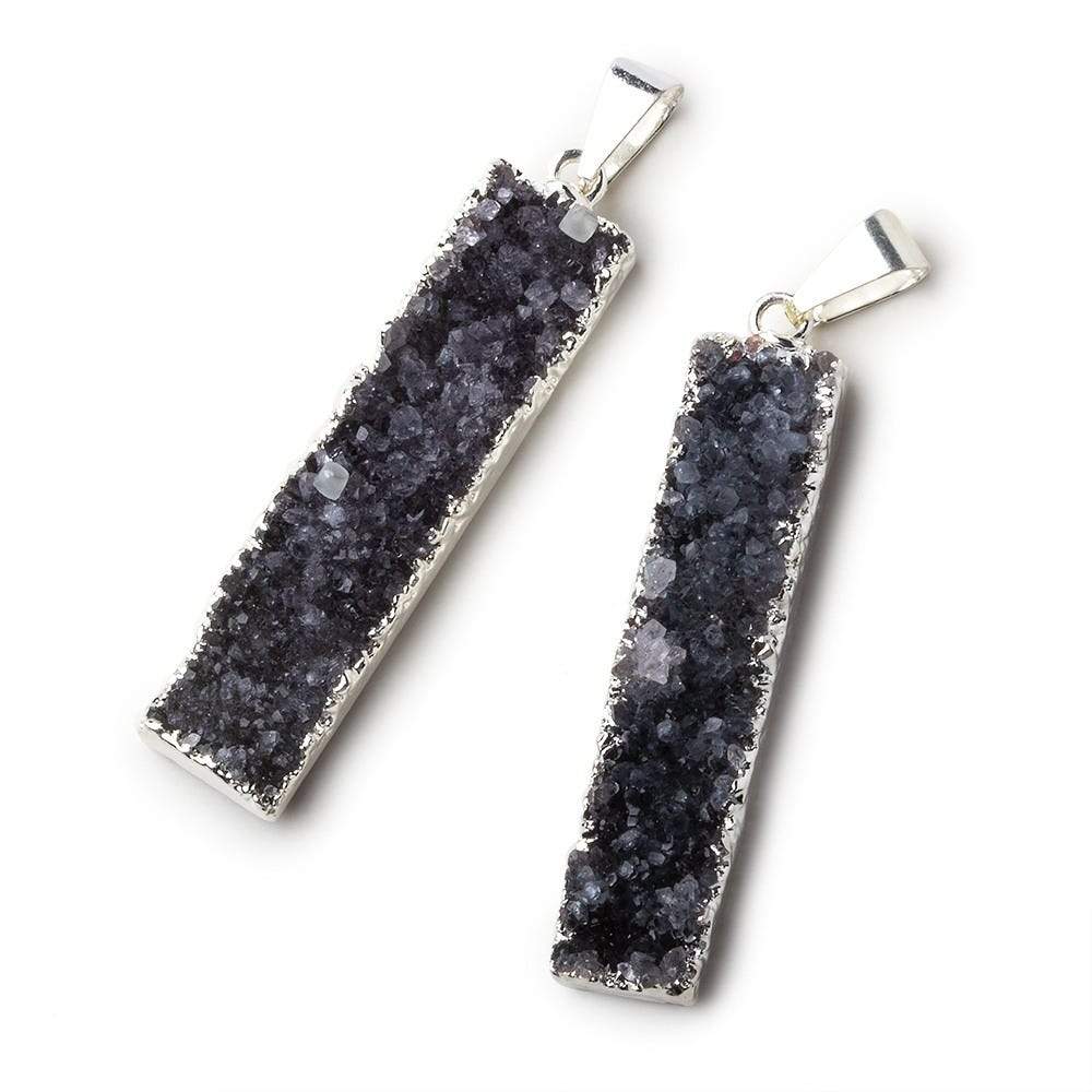  Silver Leafed Amethyst Bar Drusy Pendant with Bail Set of 2 pieces 39x9x7mm A Grade 