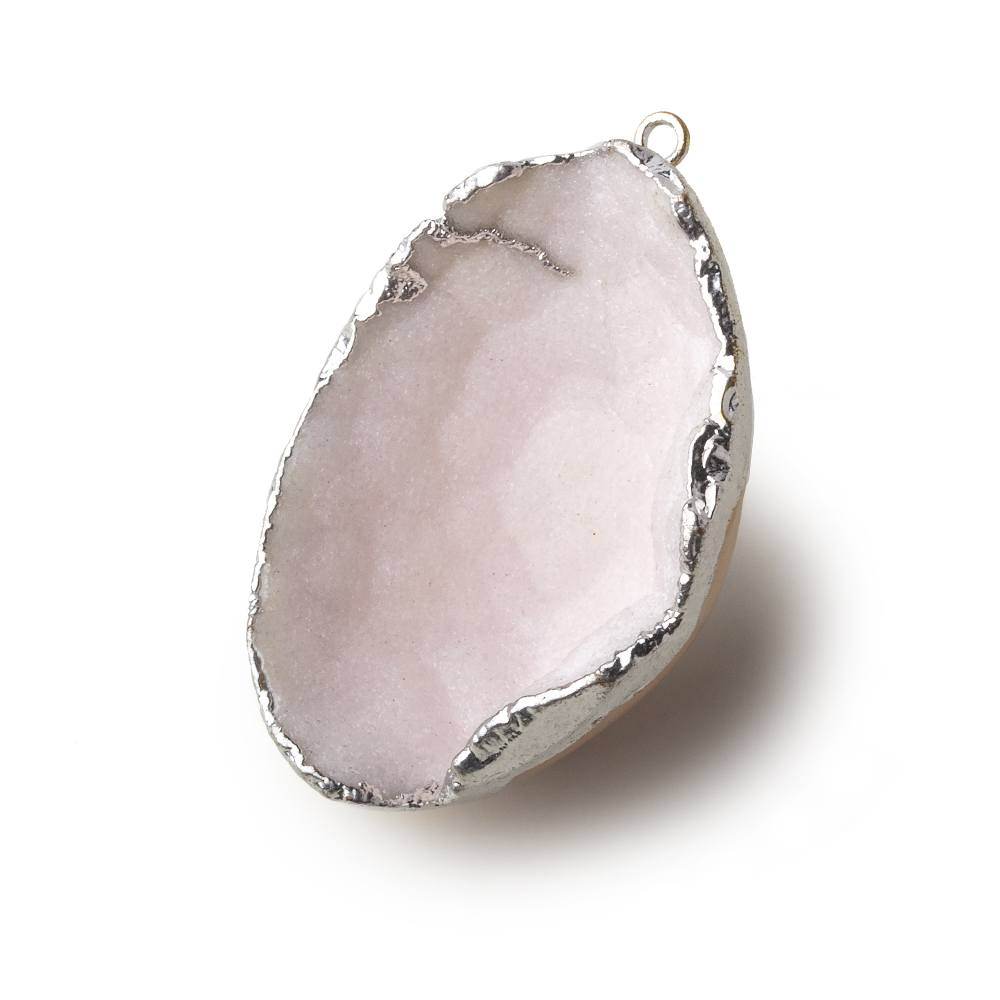  Silver Leafed Baby Pink Concave Drusy Pendant 1 focal bead 42x29x17mm A Grade 