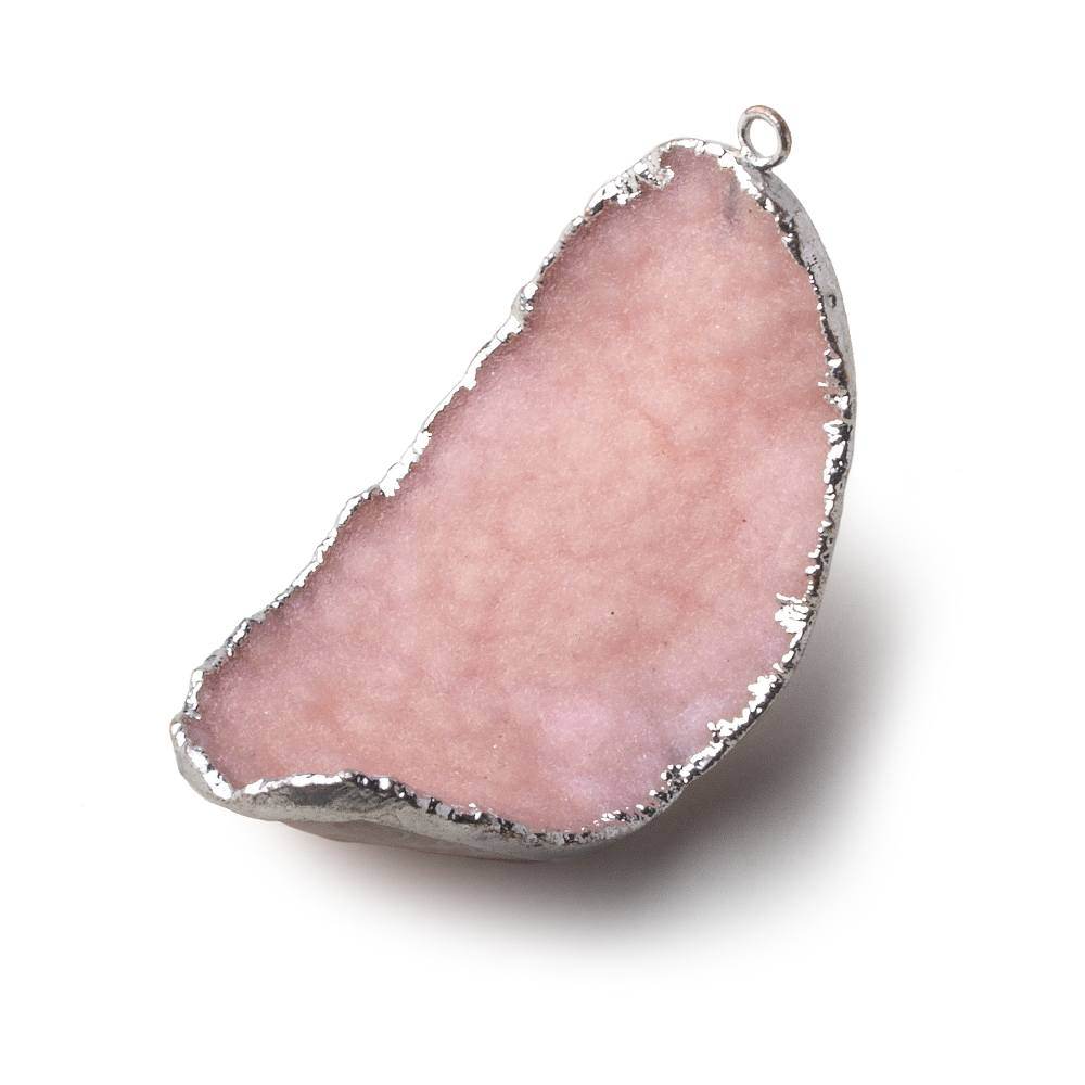  Silver Leafed Bubble Gum Pink Concave Drusy Pendant 1 focal bead 47x27x20mm A Grade 
