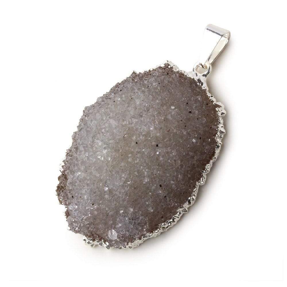  Silver Leafed Ice Grey Convex Drusy Pendant with Bail 1 focal bead 37x27x16mm A Grade 