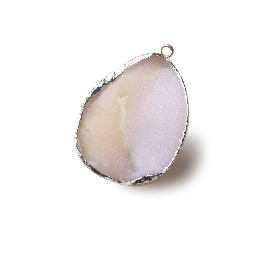  Silver Leafed Pale Pink Concave Drusy Pendant 1 focal bead 33x26x15mm A Grade 
