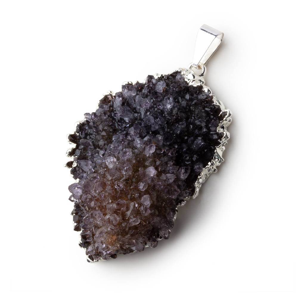  Silver Leafed Purple Crystal Convex Drusy Pendant with Bail 1 focal bead 42x30x17mm A Grade 