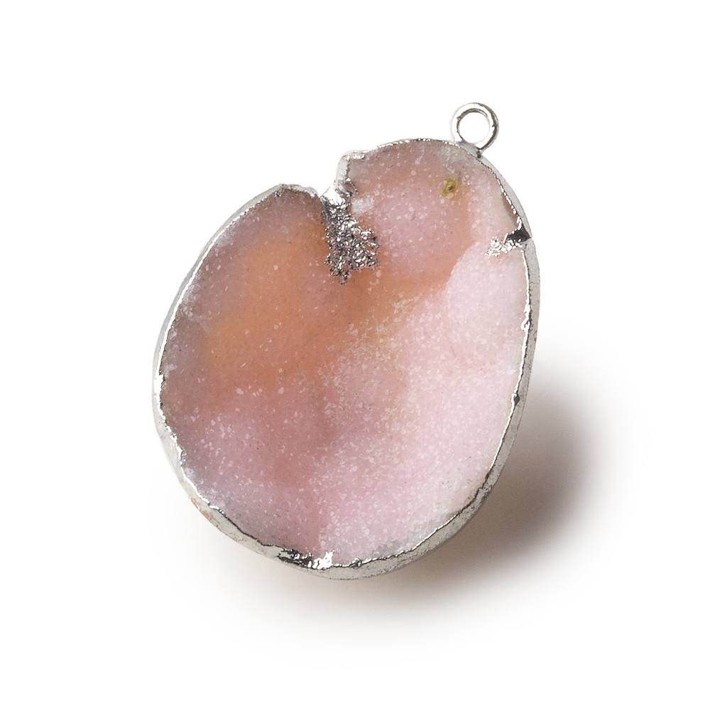  Silver Leafed Rose Pink Concave Drusy Pendant 1 focal bead 31x26x13mm A Grade 