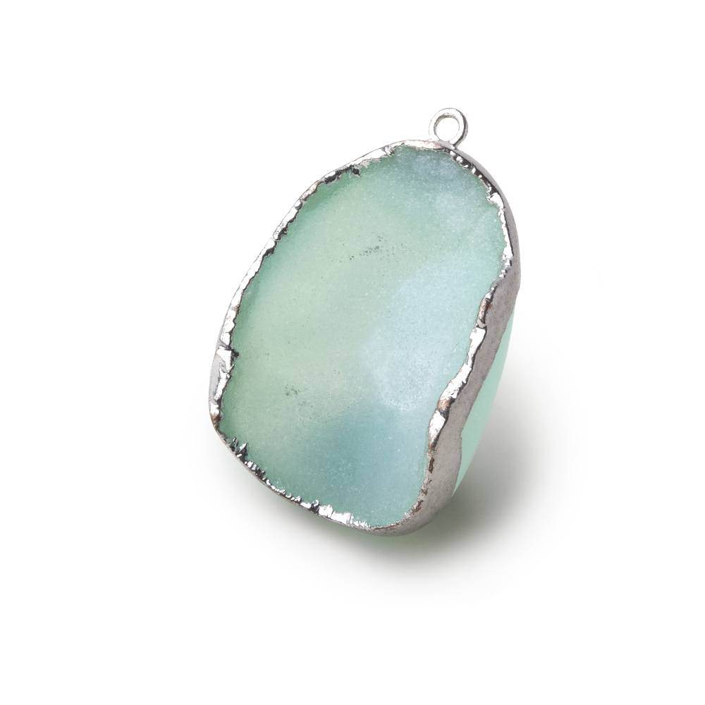  Silver Leafed Seafoam Green Concave Drusy Pendant 1 focal bead 33x25x13mm A Grade 