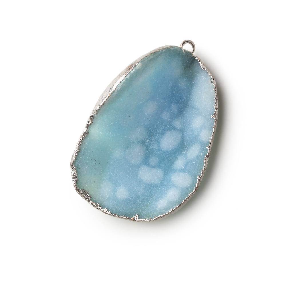  Silver Leafed Sky Blue Concave Drusy Pendant 1 focal bead 38x27x14mm A Grade 