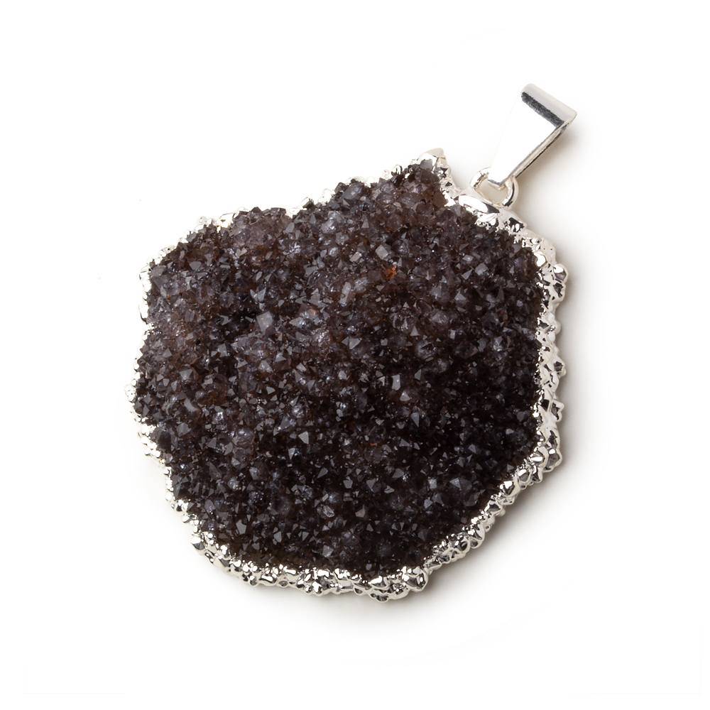  Silver Leafed Smoke Grey Convex Drusy Pendant with Bail 1 focal bead 35x34x10mm A Grade 