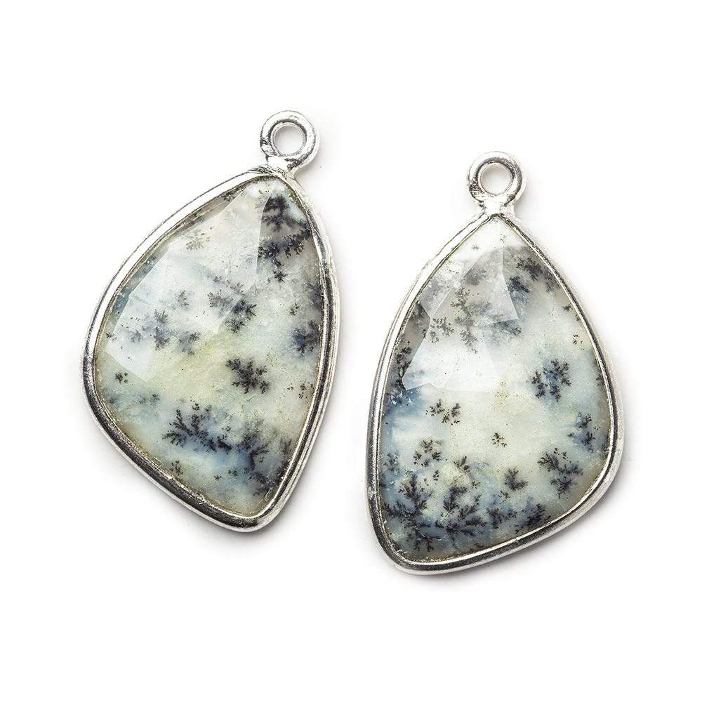  Sterling Silver Bezel Dendritic Opal Freeform Shape Focal Set of 2 pendants 20x15mm 