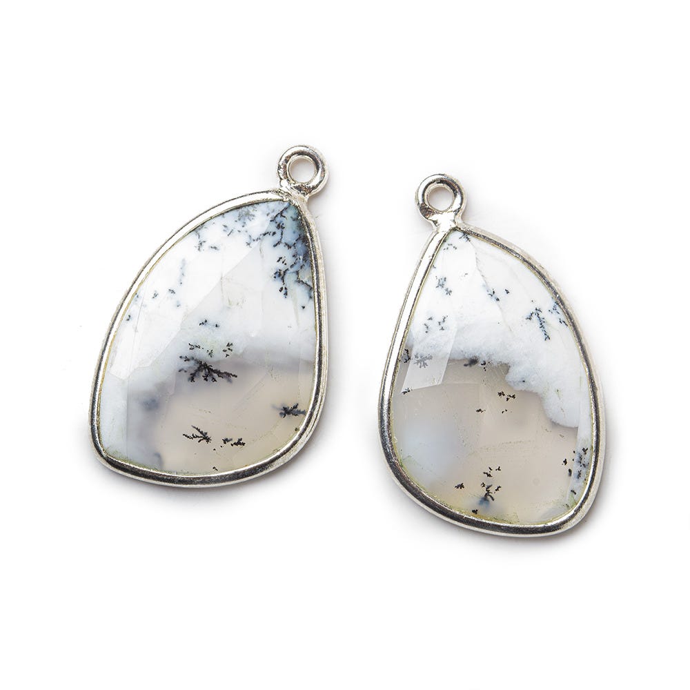  Sterling Silver Bezel Dendritic Opal Freeform Shape Set of 2 Pendants 22x16mm 