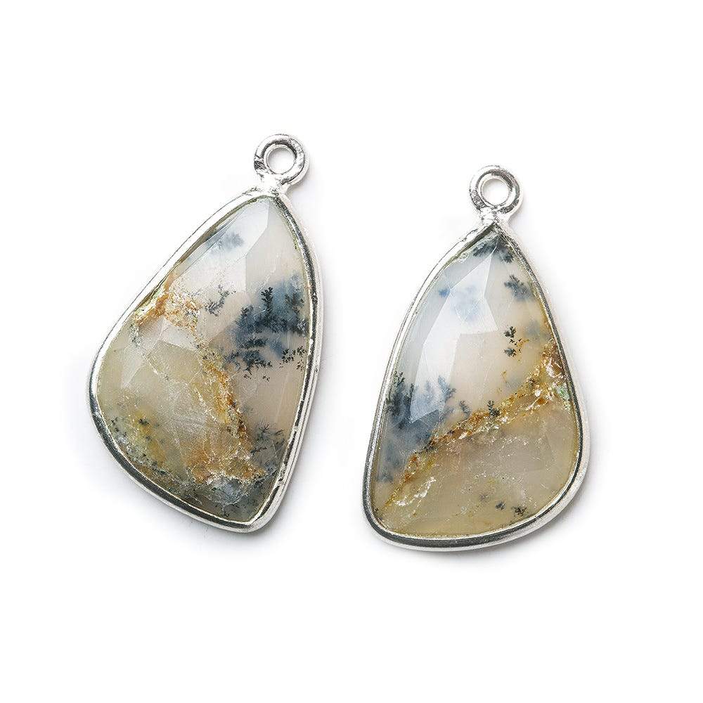 Sterling Silver Bezel Dendritic Opal Freeform Shape Set of 2 Pendants 27x13mm 