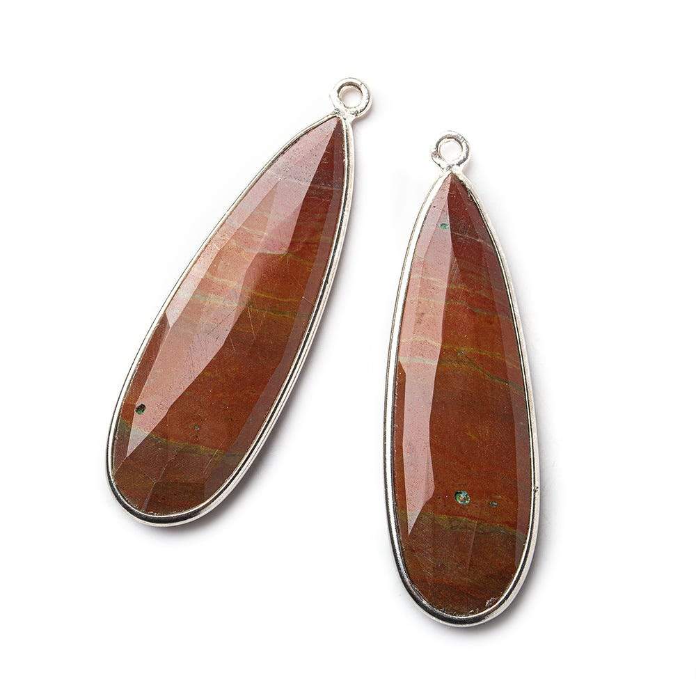  Sterling Silver Bezel Red Jasper Elongated Faceted Pear Set of 2 Pendants 40x14mm 
