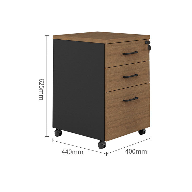 VOFFOV® Rolling Mobile Under Desk Brown Vertical Filing Cabinet with Drawer Lock