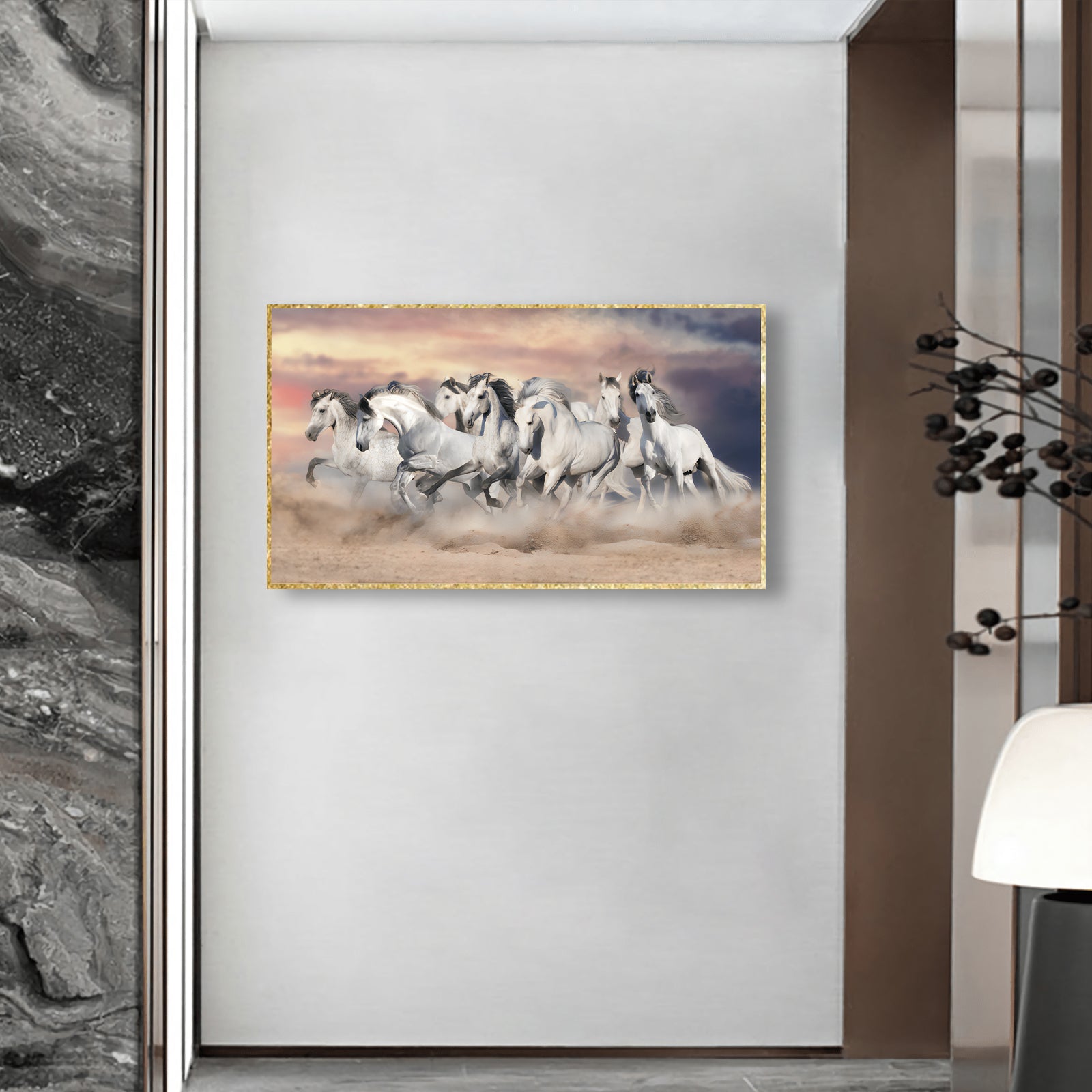 VOFFOV® 7 White Horse Canvas Wall Art