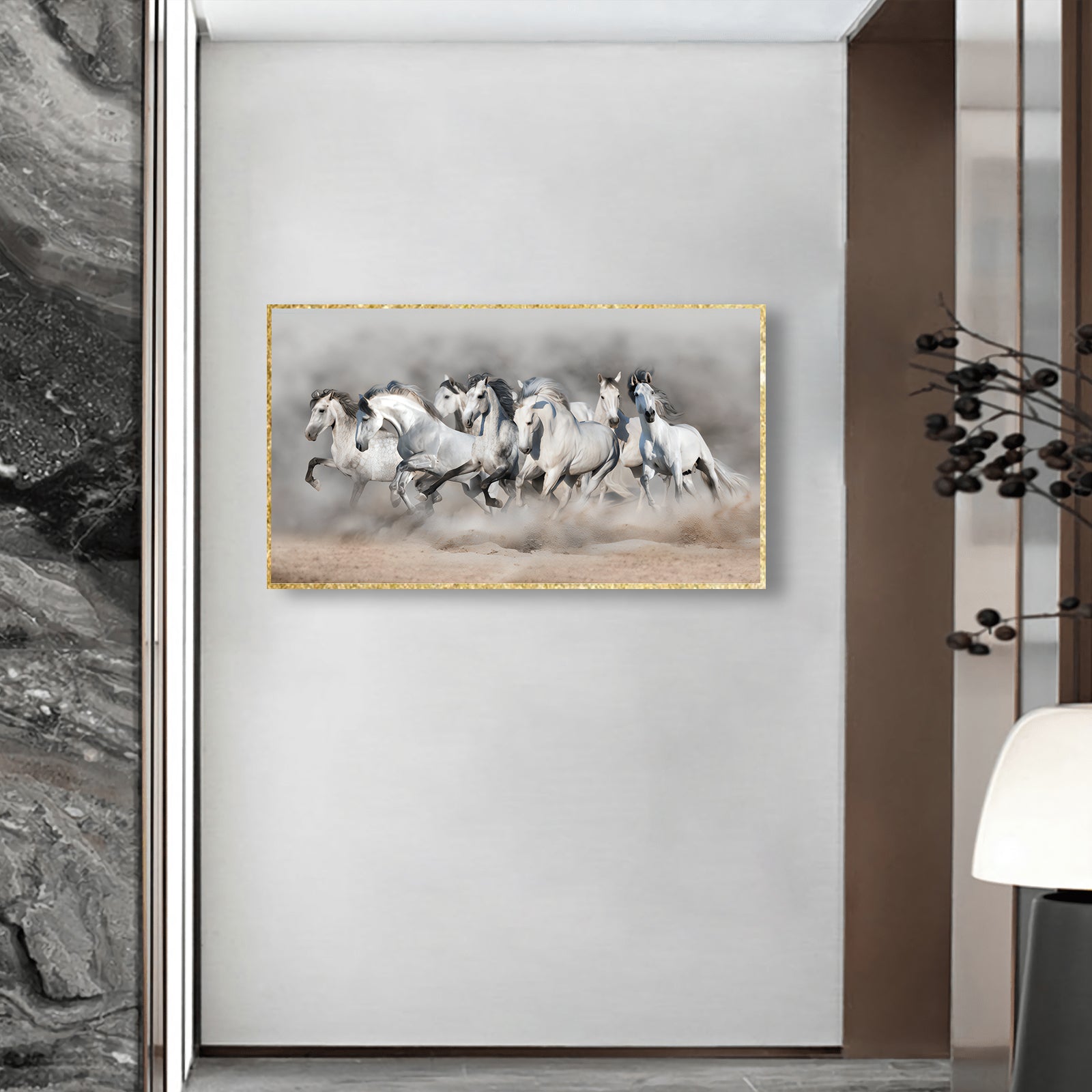 VOFFOV® 7 White Horse Canvas Wall Art Home Decor