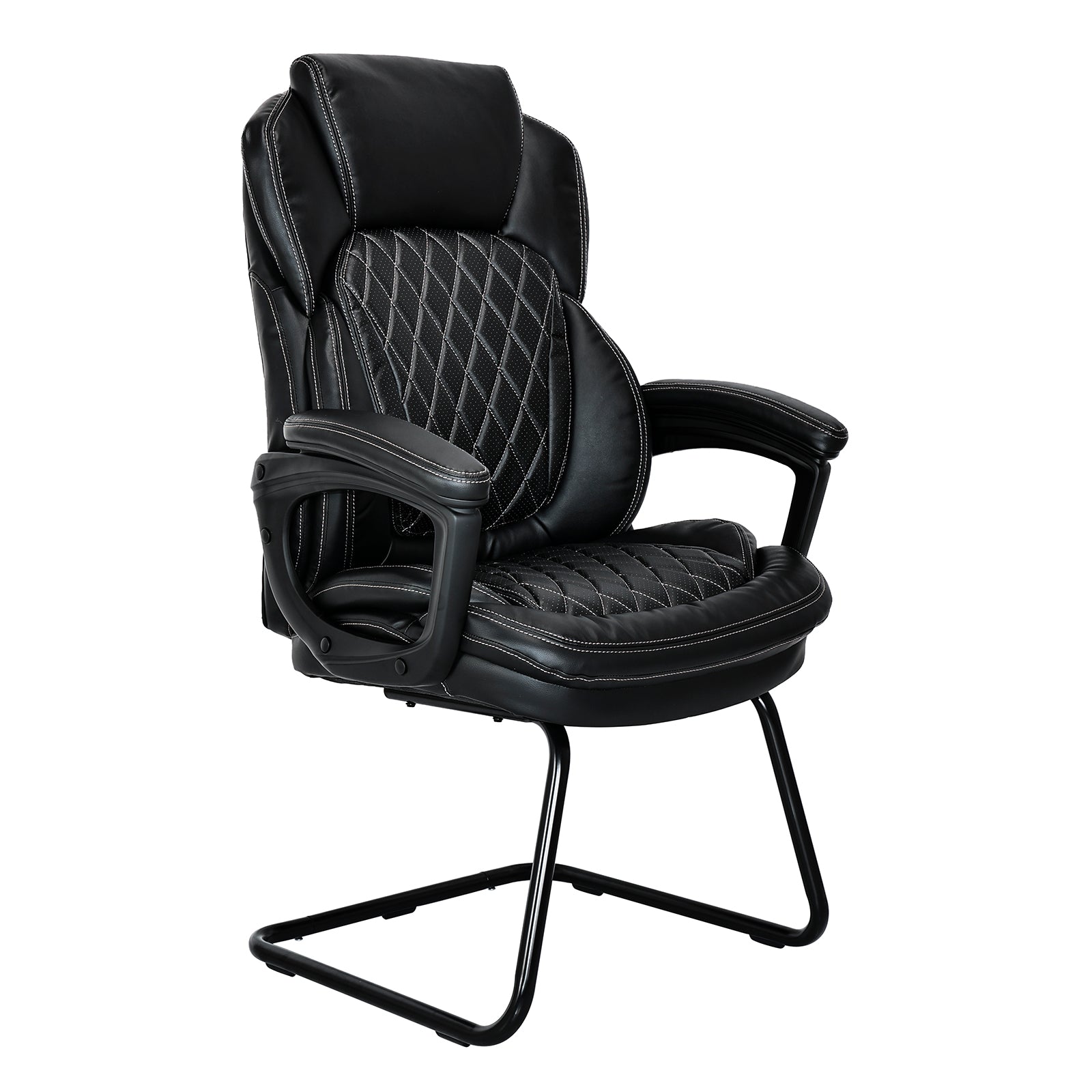 VOFFOV® Office Guest Chair All Day Comfort Ergonomic Lumbar Support, Bonded Leather, Black