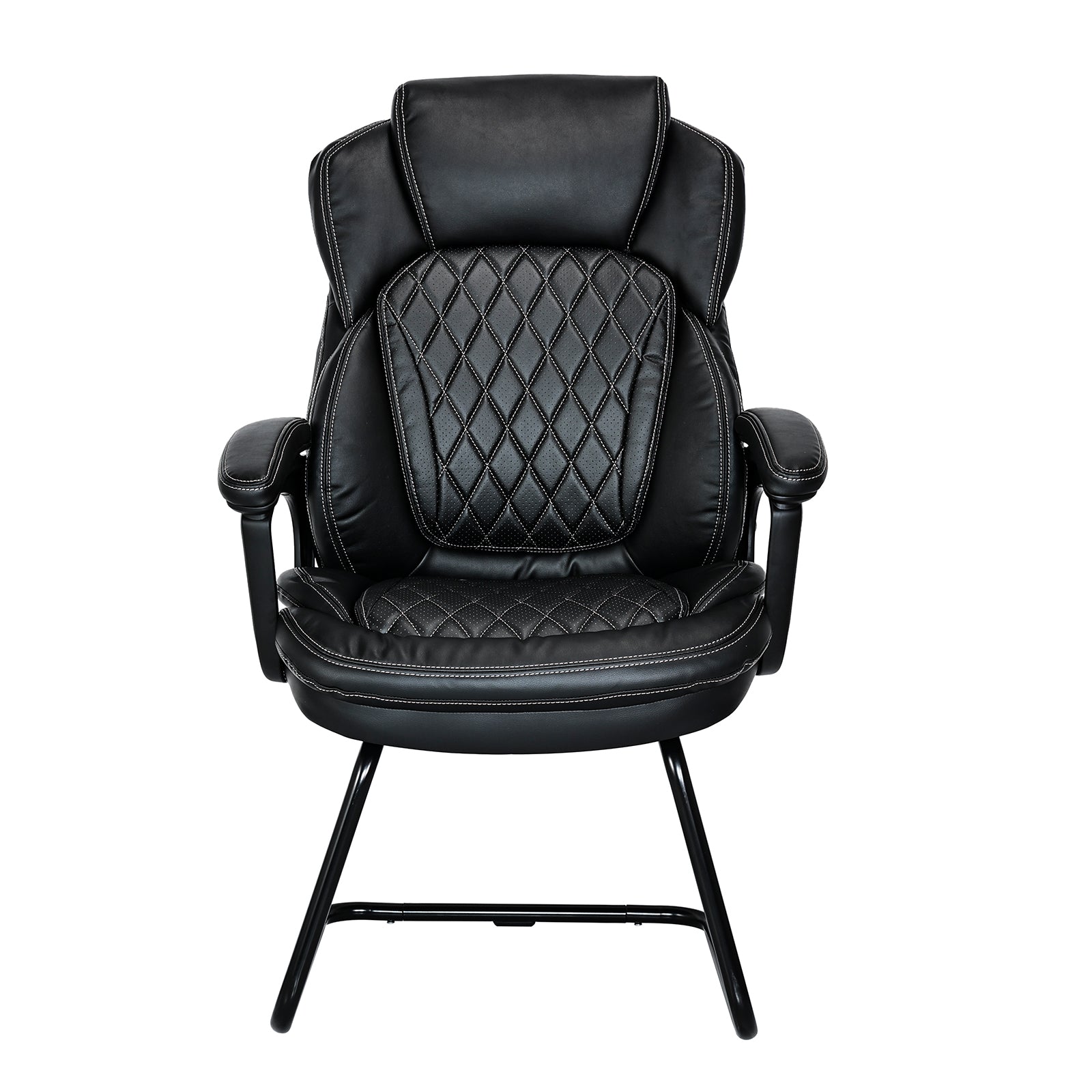 VOFFOV® Office Guest Chair All Day Comfort Ergonomic Lumbar Support, Bonded Leather, Black