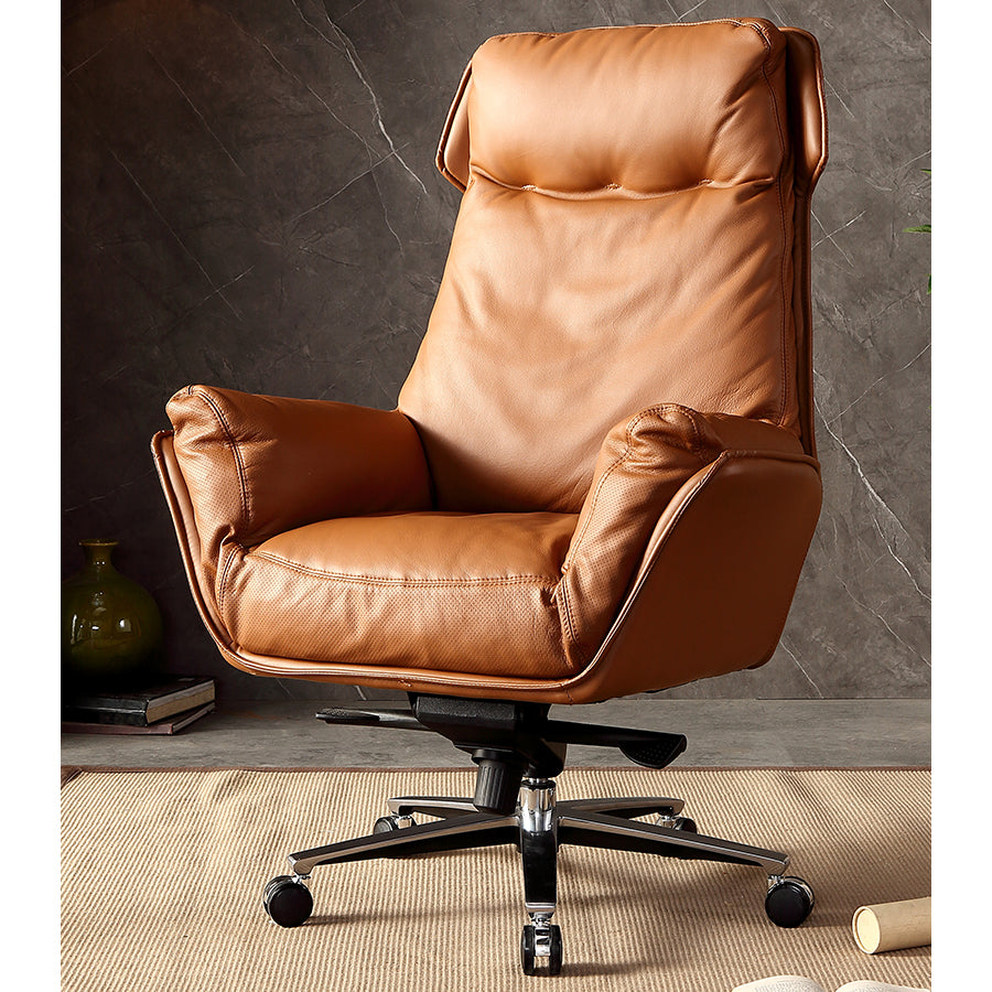 VOFFOV® Padded Executive Chair, Upholstered Faux Leather Office Chair, Brown