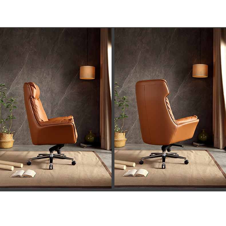 VOFFOV® Padded Executive Chair, Upholstered Faux Leather Office Chair, Brown