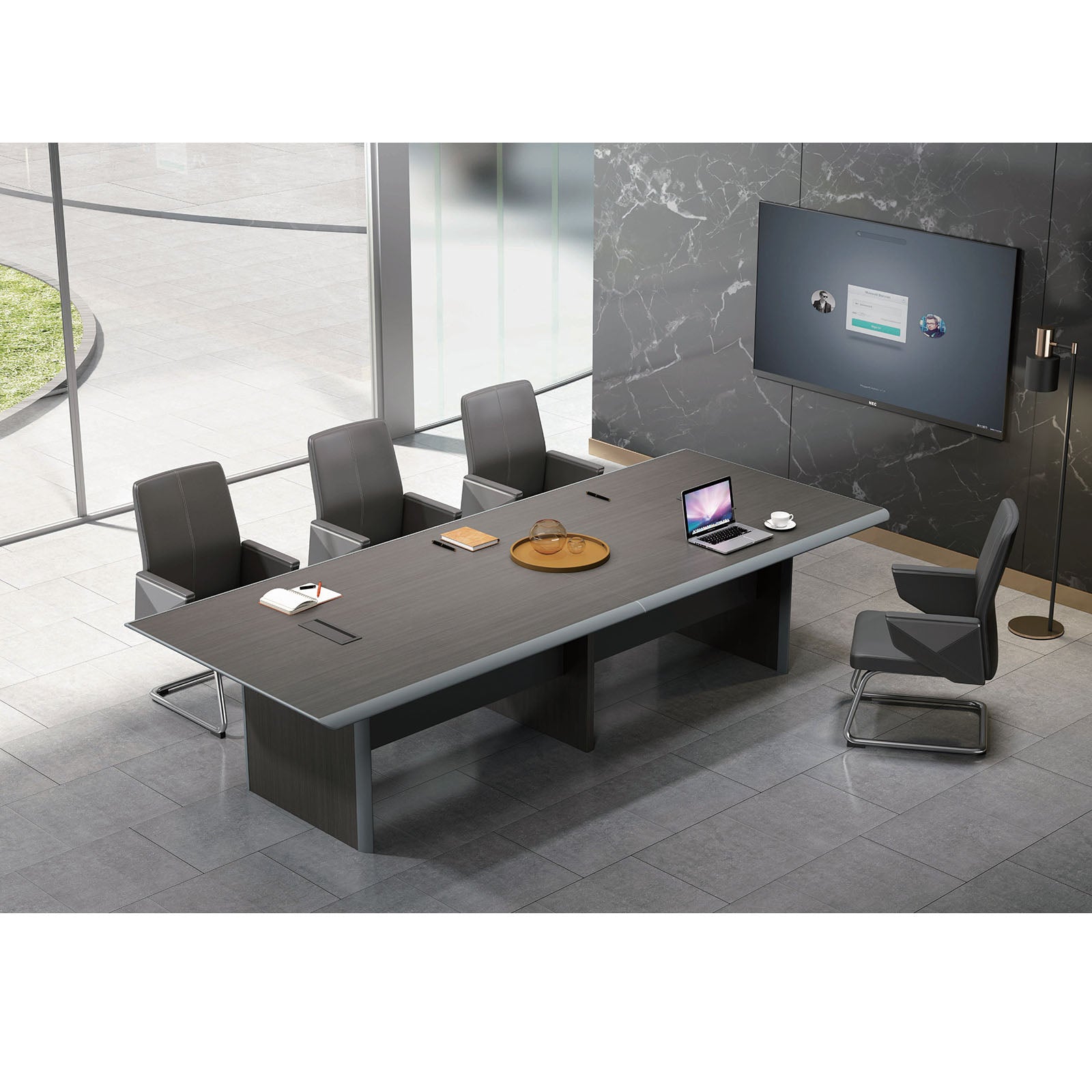 VOFFOV® Modern Office Conference Table with Wood Base 10.5 Feet for 10 Person