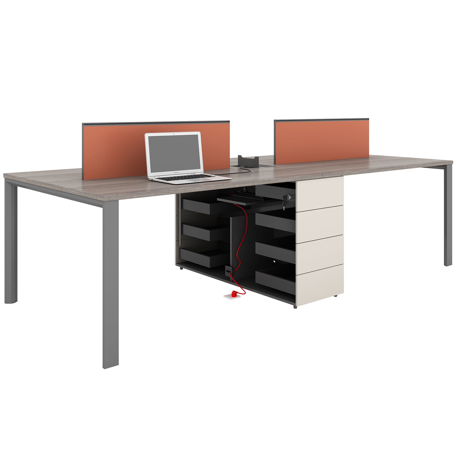 VOFFOV® Workstation Cluster of 4 Face-to-Face with 4 Attached Drawers