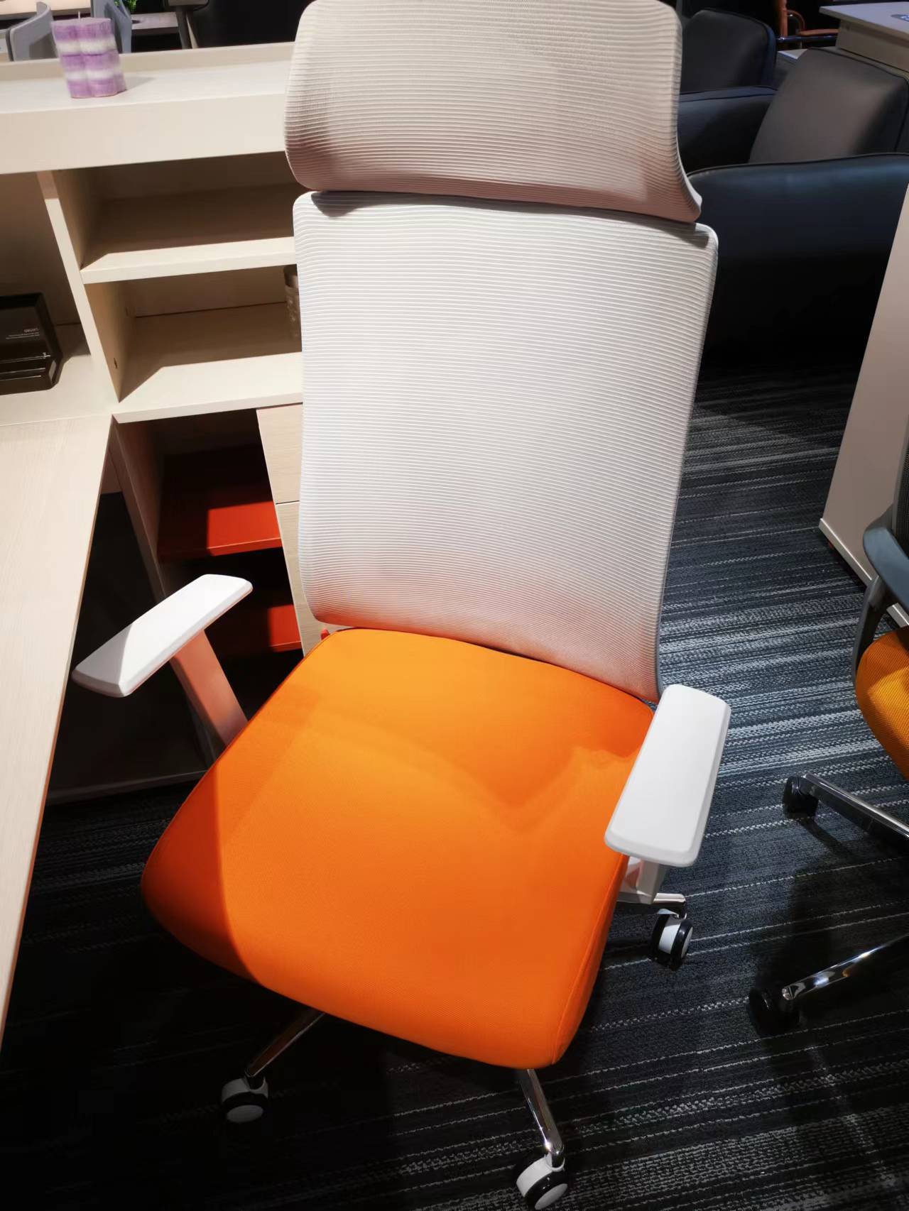 VOFFOV® Mesh Ergonomic Chair, Premium Office & Computer Chair with Adjustable Headrest - Orange Grey