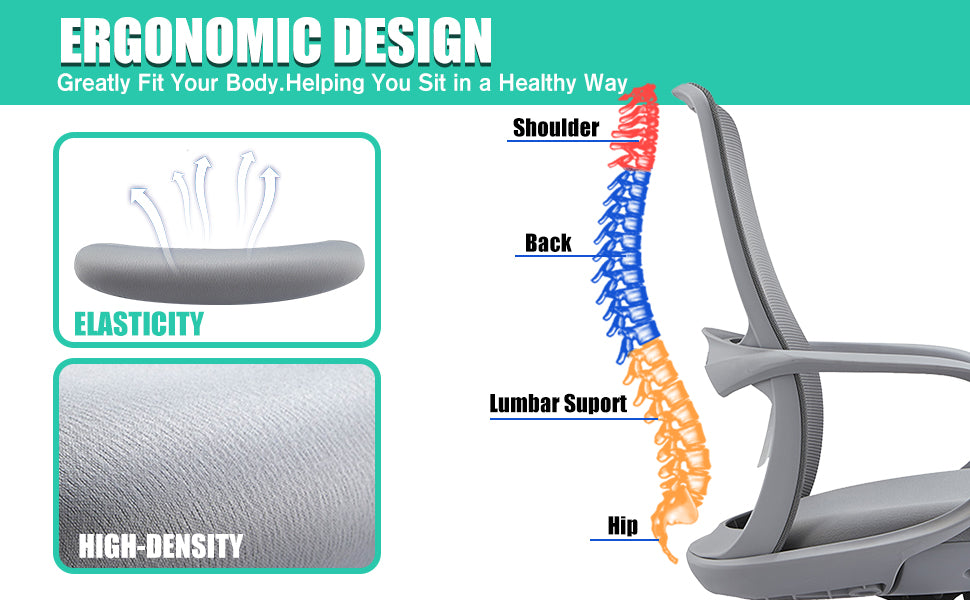 VOFFOV® Ergonomic Office Chair Home Office Desk Chairs with One-piece Armrest