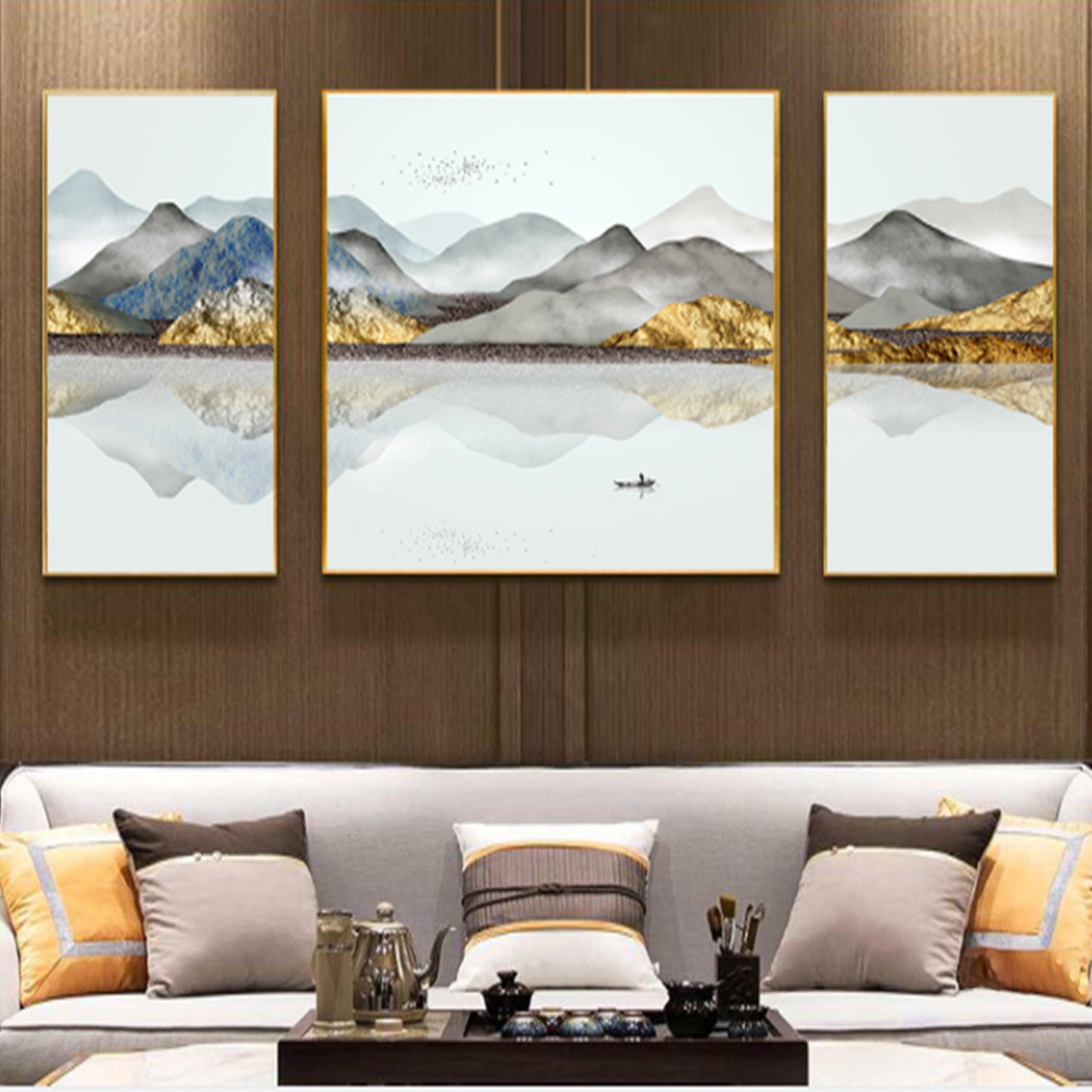 VOFFOV® Abstract Chinese Mountain Lake View Wall Decor 3PCS