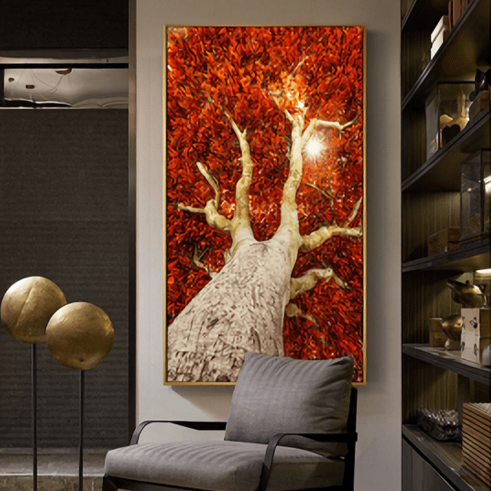 VOFFOV® Big Tree w/ Red Leaves Office Room Wall Art