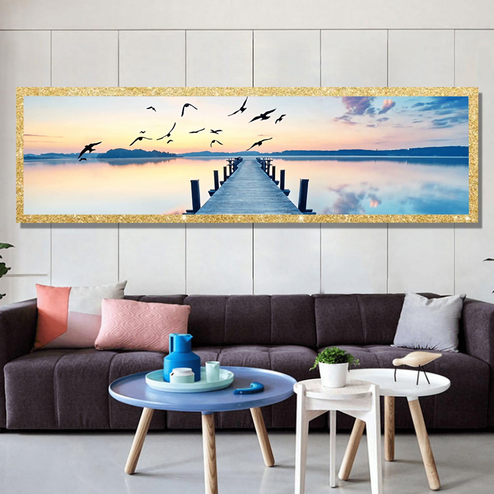 VOFFOV® Bridge Birds Lake Landscape Living Room Wall Decor