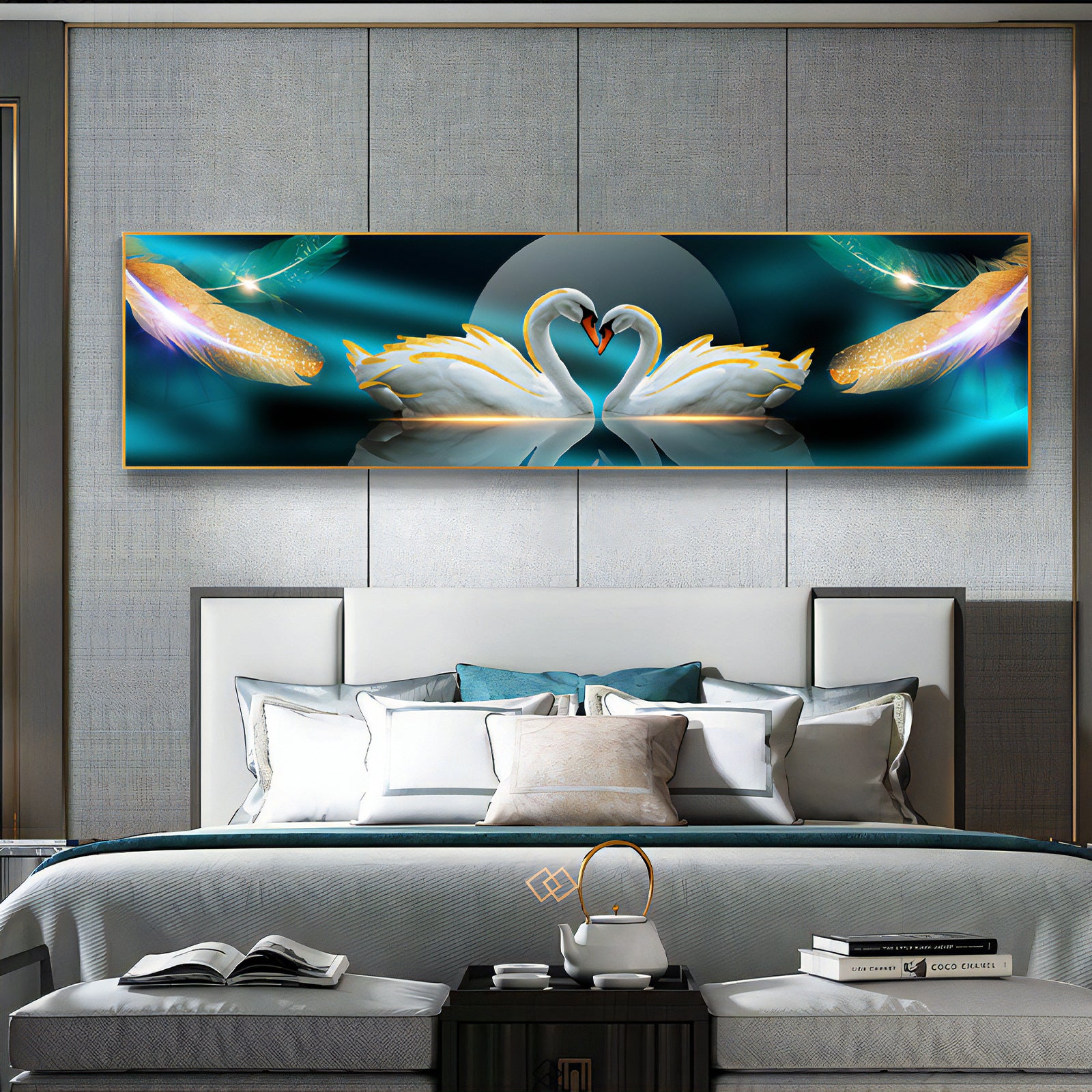 VOFFOV® Couple White Swan Wall Art for Bedroom