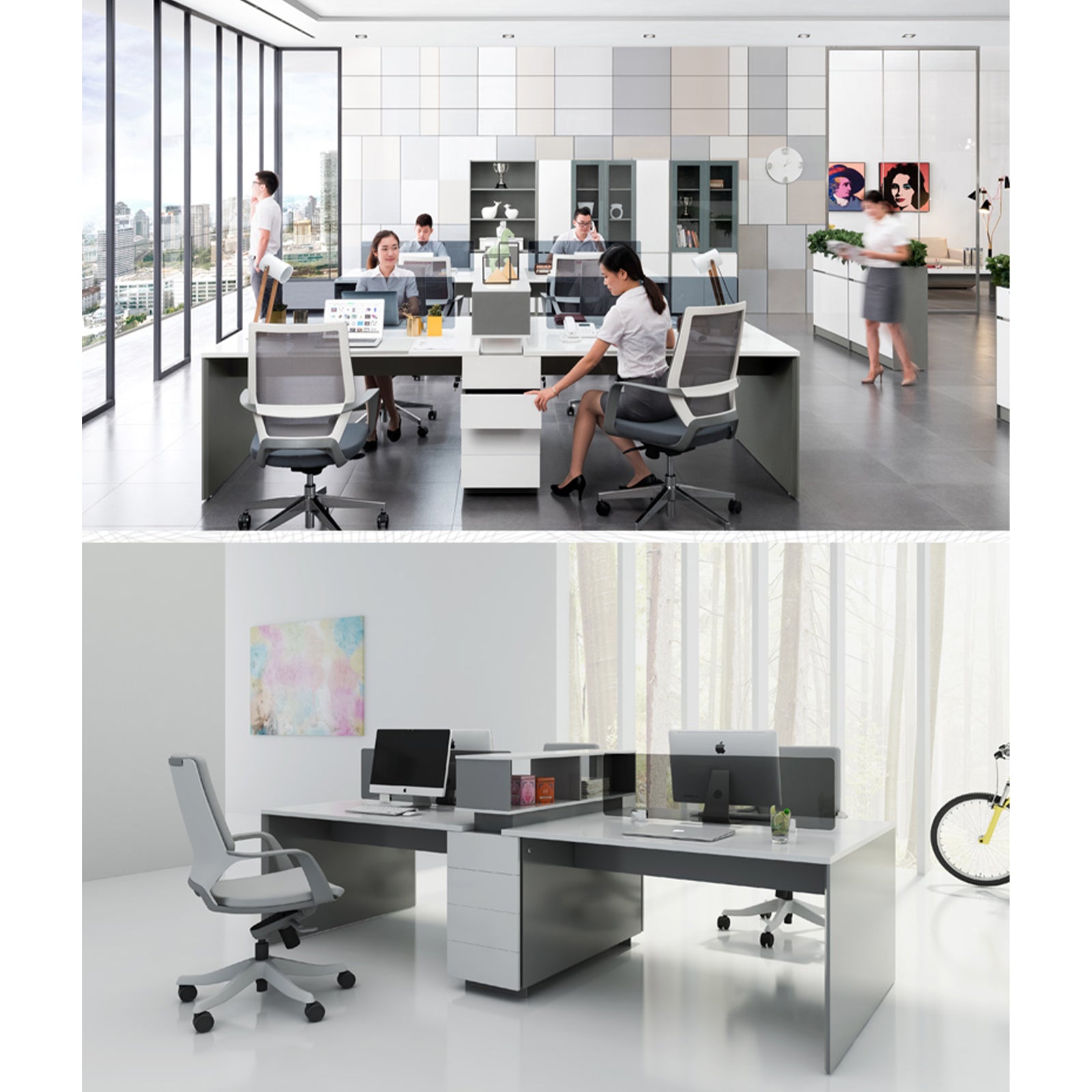 VOFFOV® Elegant 4 Person Face to Face Workstation Desk w/ Drawers