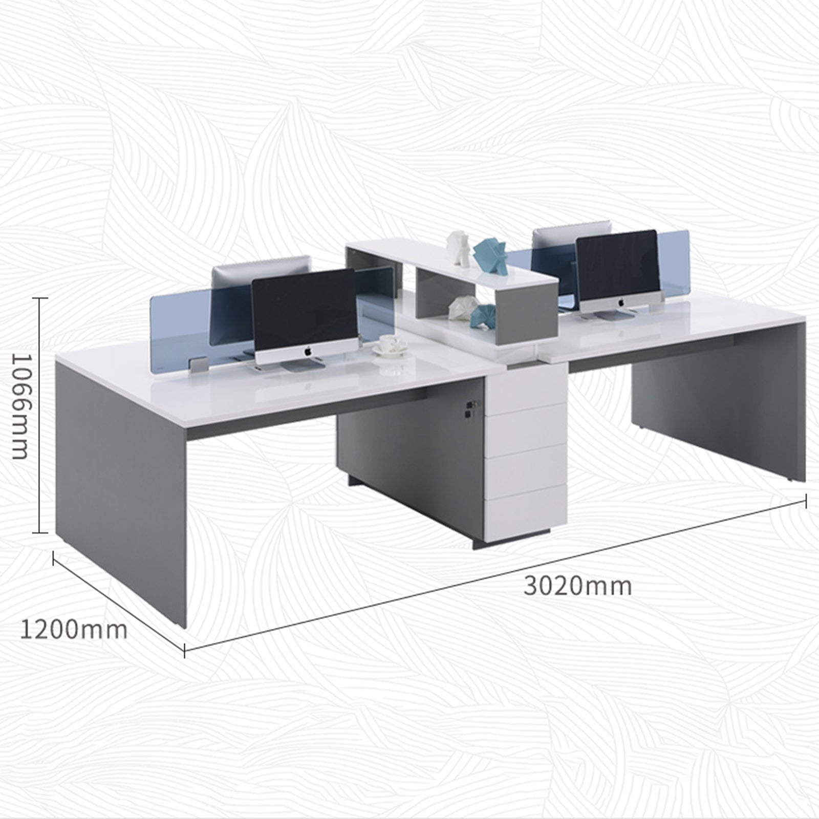 VOFFOV® Elegant 4 Person Face to Face Workstation Desk w/ Drawers