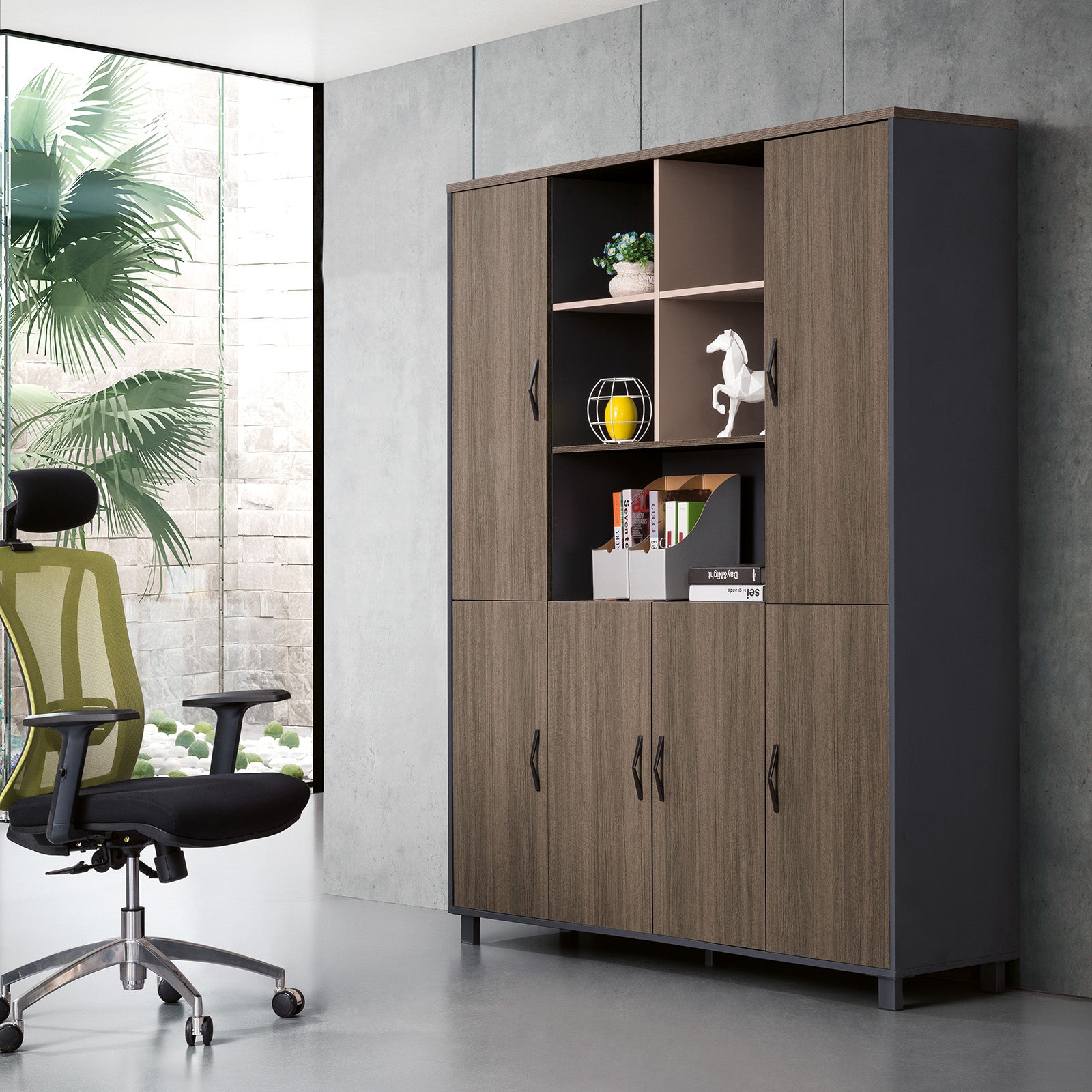 VOFFOV® Executive High Wall Cabinet Storage with Open Shelves