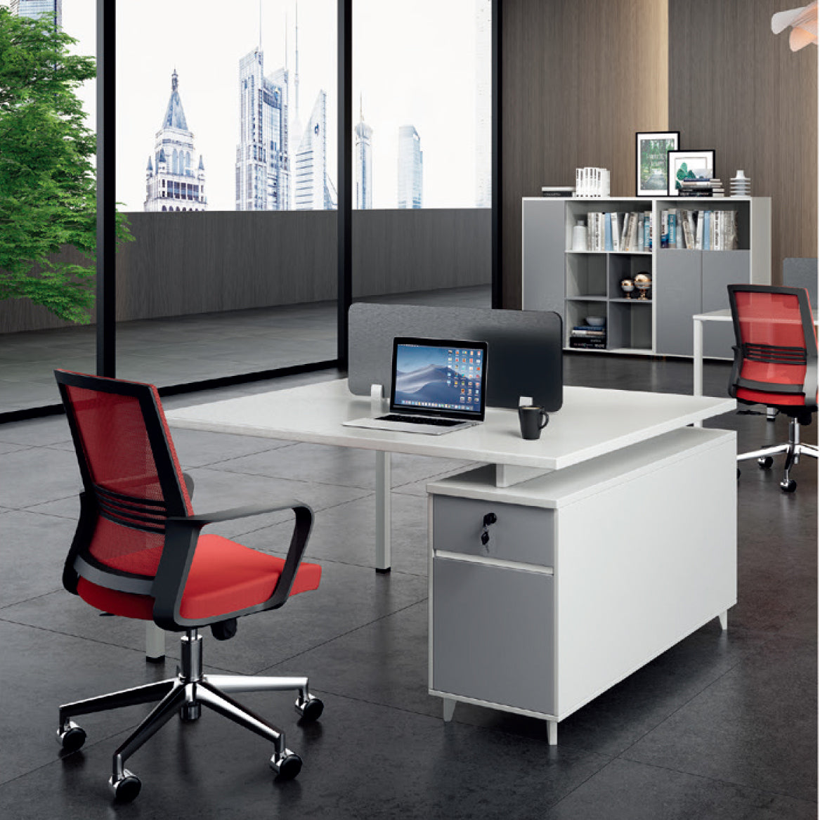 VOFFOV® Face To Face Two Seater Office Workstation with White Leg