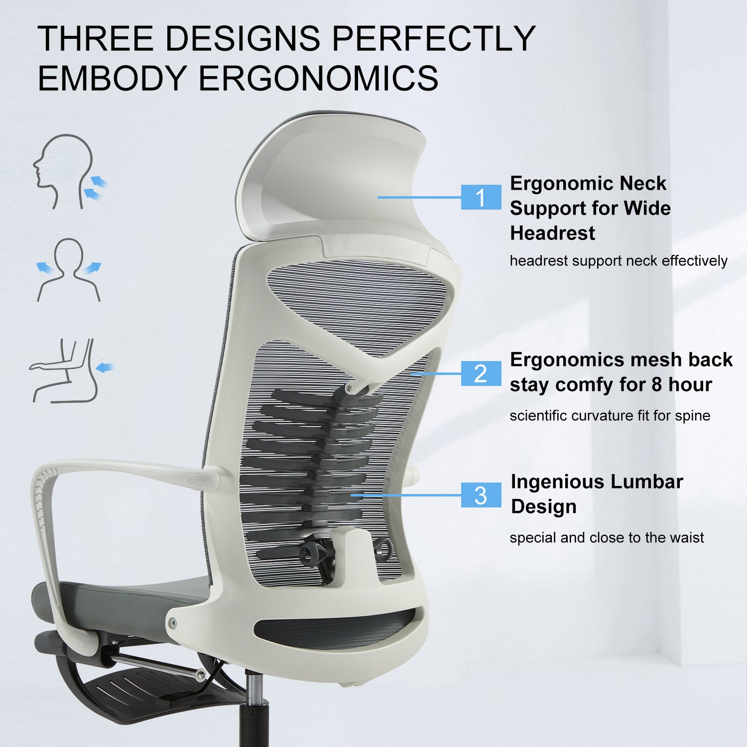 VOFFOV® Lumbar Support Ergonomic Chair with Headrest Footrest