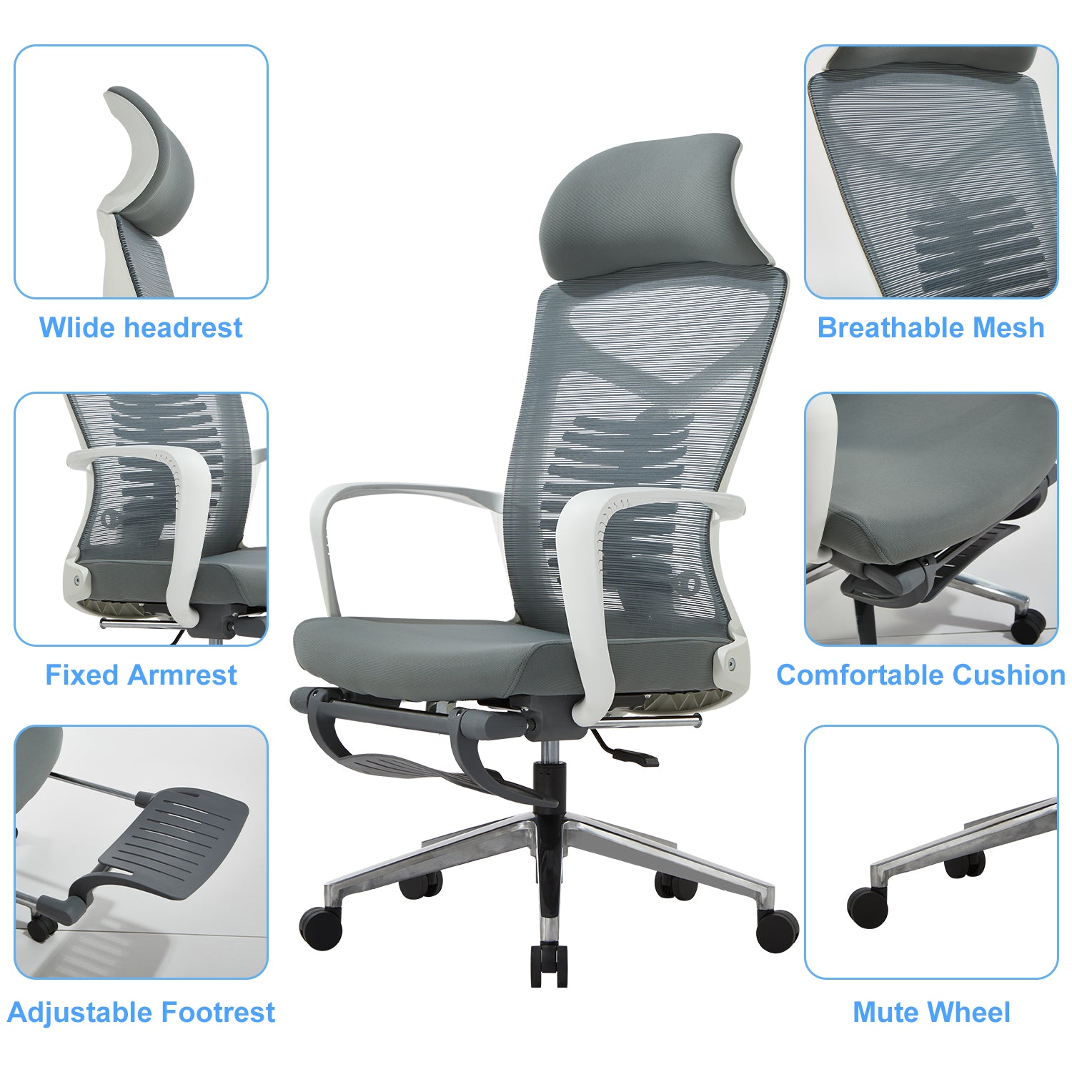 VOFFOV® Lumbar Support Ergonomic Chair with Headrest Footrest