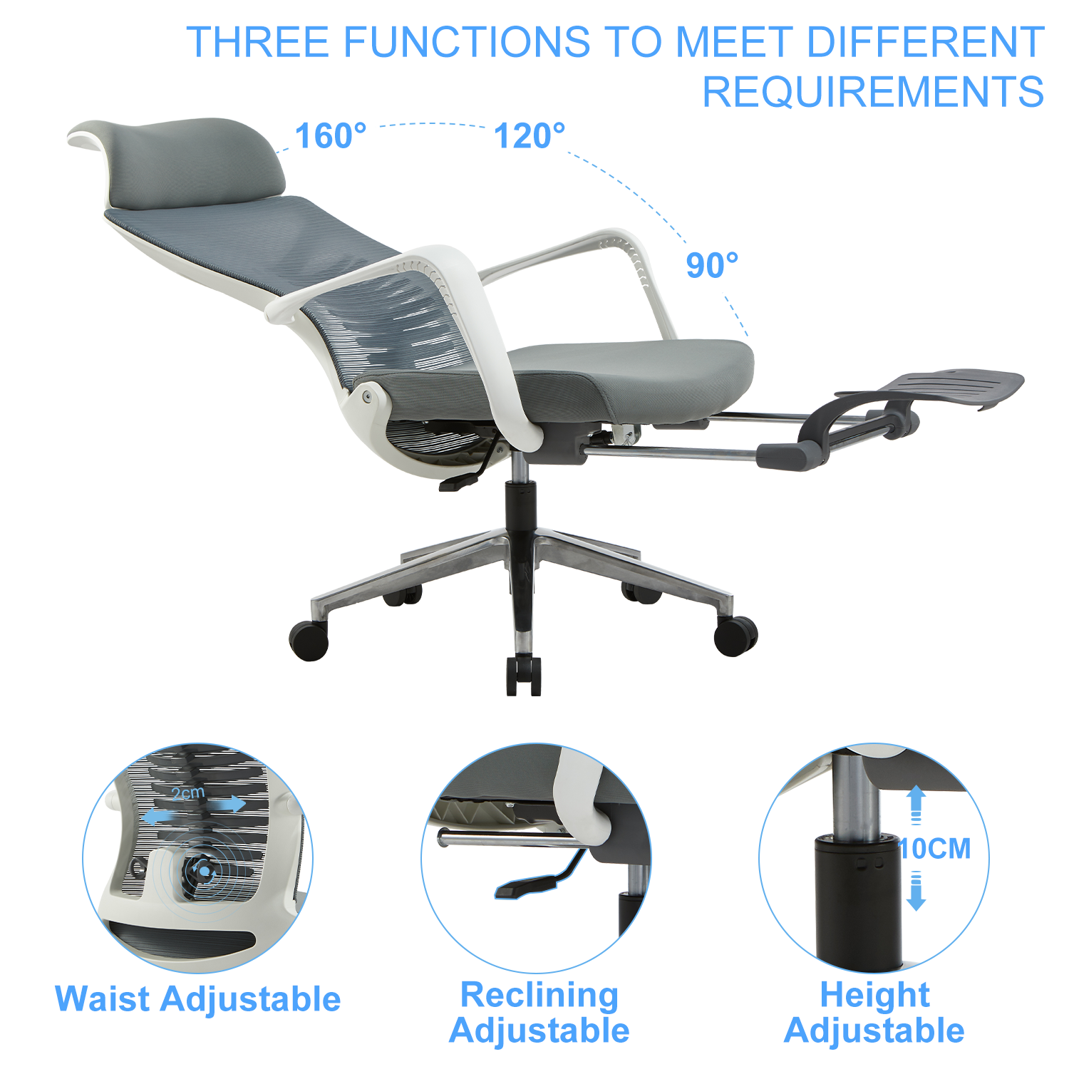 VOFFOV® Lumbar Support Ergonomic Chair with Headrest Footrest