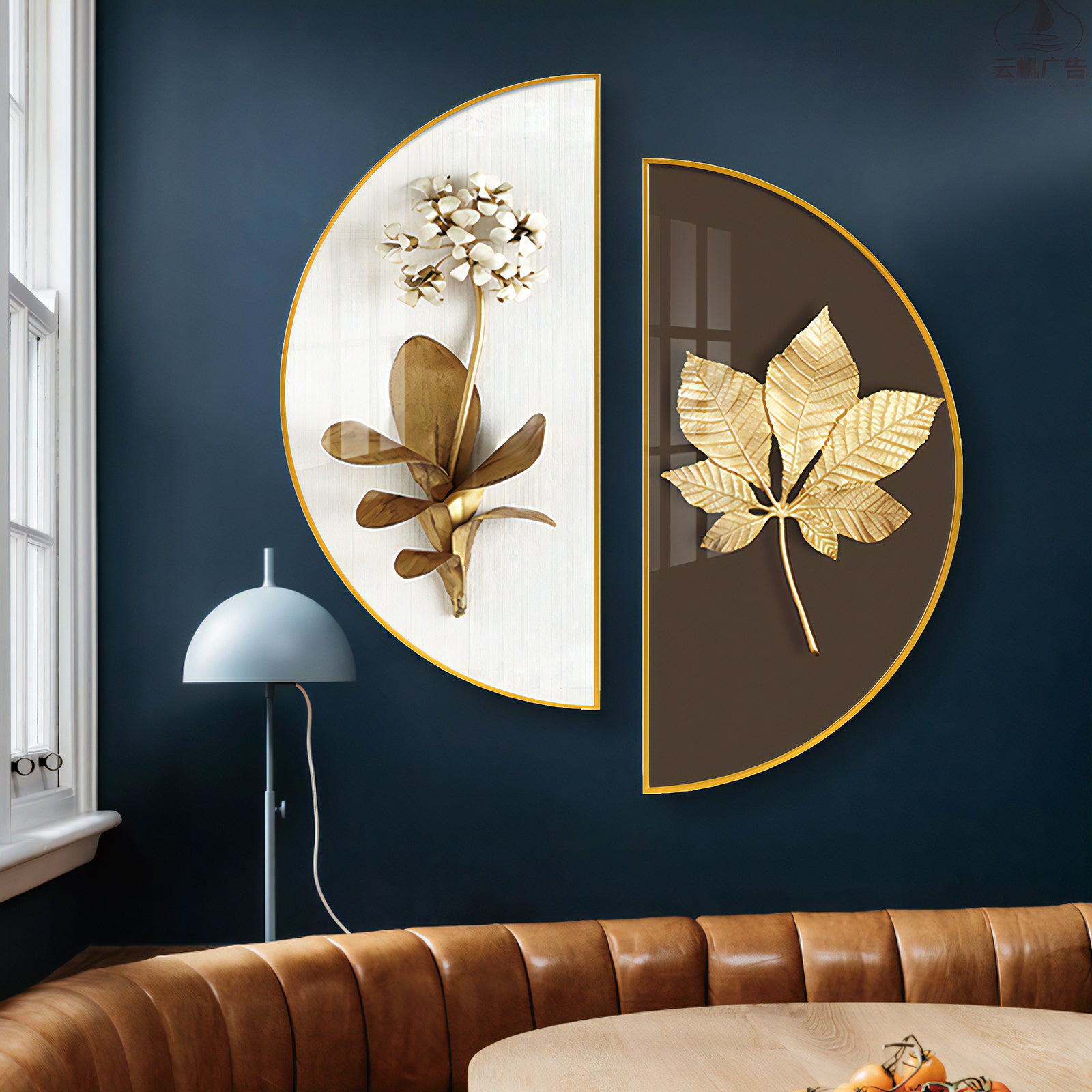 VOFFOV® Gold Leaf Semicircle Contemporary Office Wall Decor 2PCS