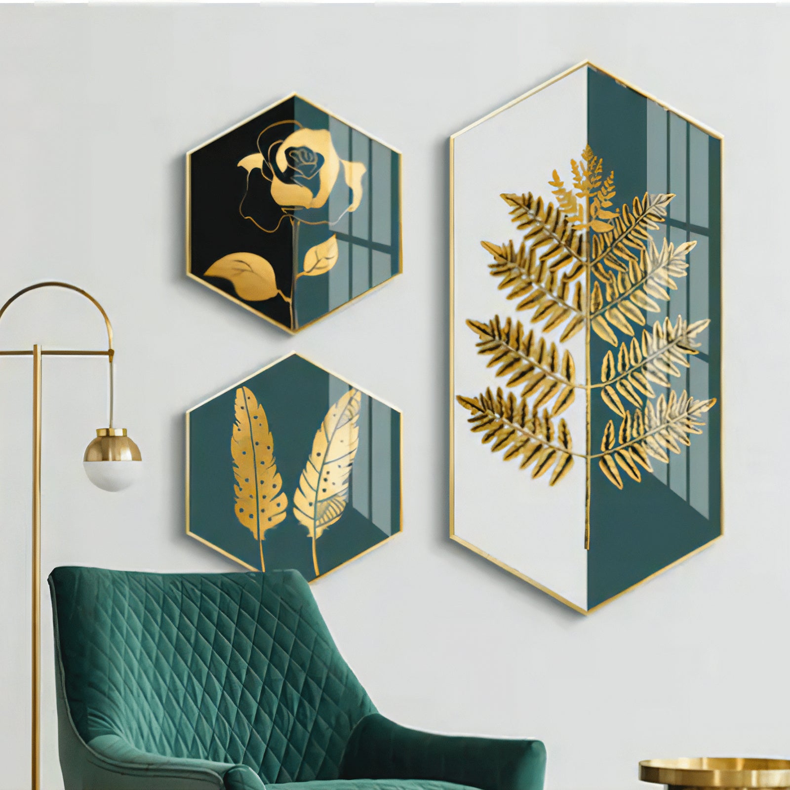 VOFFOV® Golden Flowers Leaves Living Room Wall Decor 3PCS