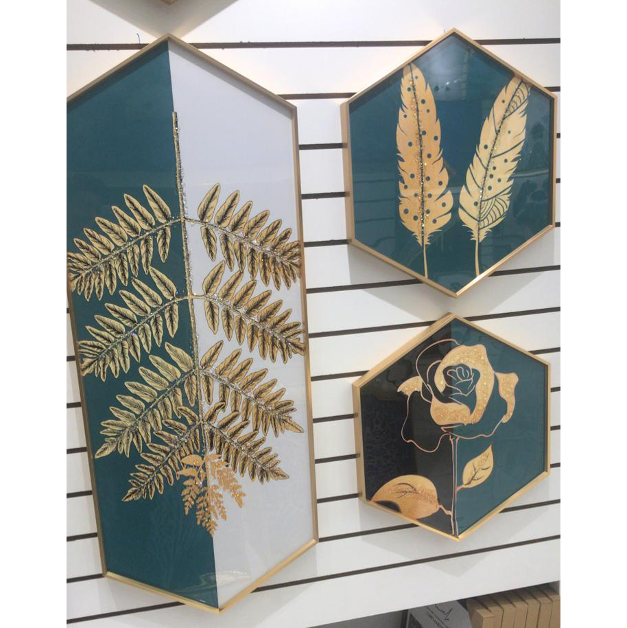 VOFFOV® Golden Flowers Leaves Living Room Wall Decor 3PCS