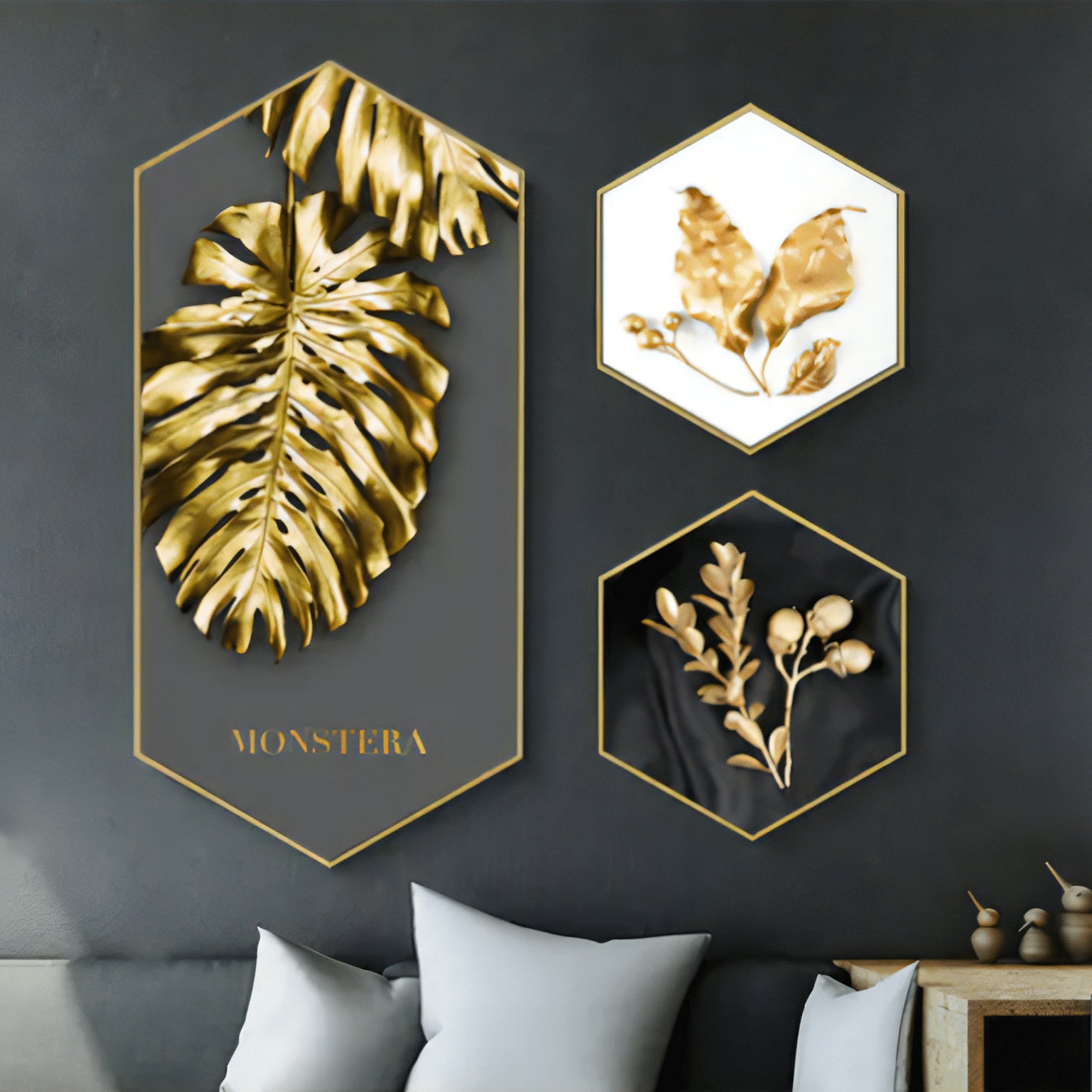 VOFFOV® Golden Leaves Nordic Home Decoration Living Room Decor 3PCS