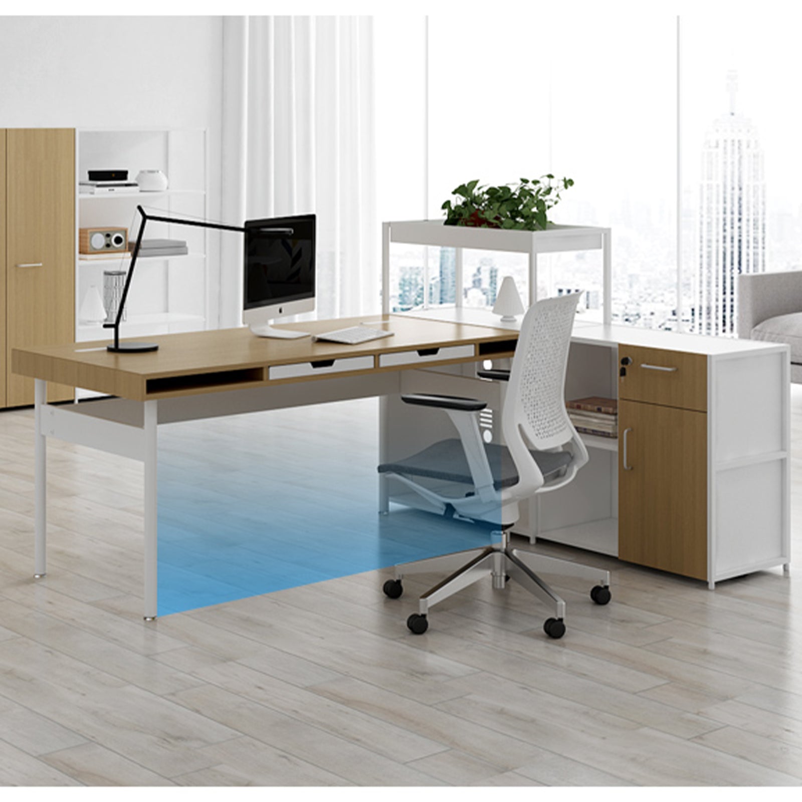 VOFFOV® Home Office Computer Desk w/ Pull-Out Drawer (Whitout Side Table)