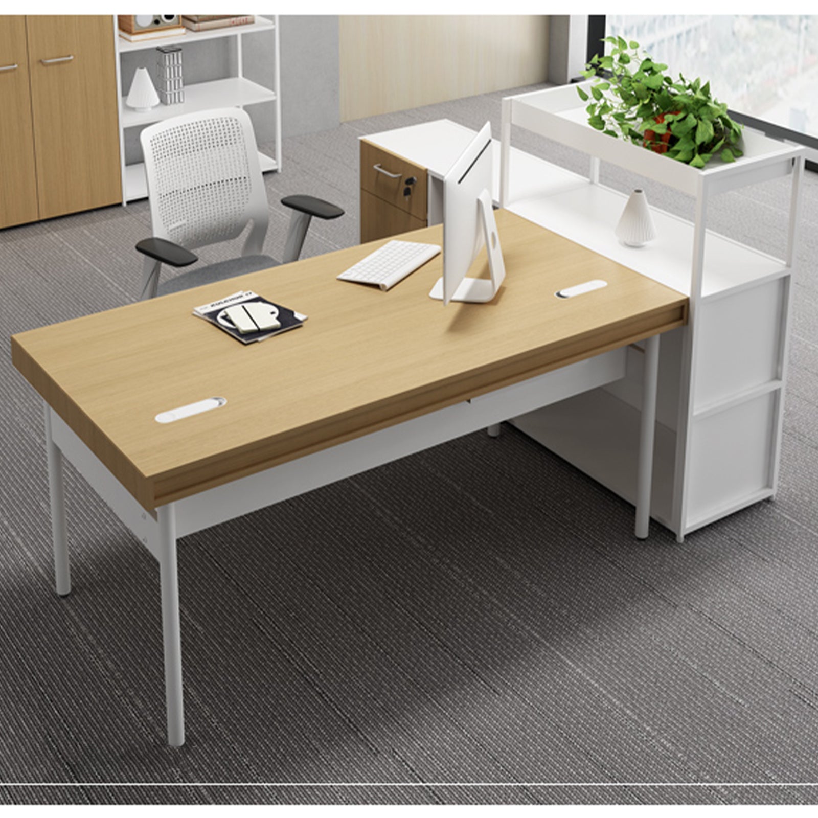VOFFOV® Home Office Computer Desk w/ Pull-Out Drawer (Whitout Side Table)