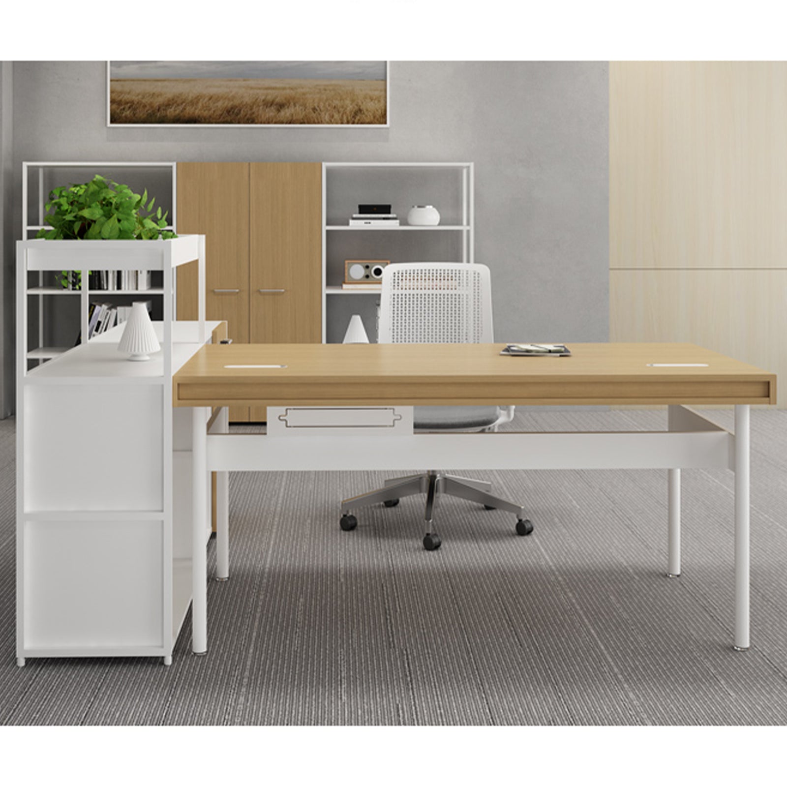VOFFOV® Home Office Computer Desk w/ Pull-Out Drawer (Whitout Side Table)