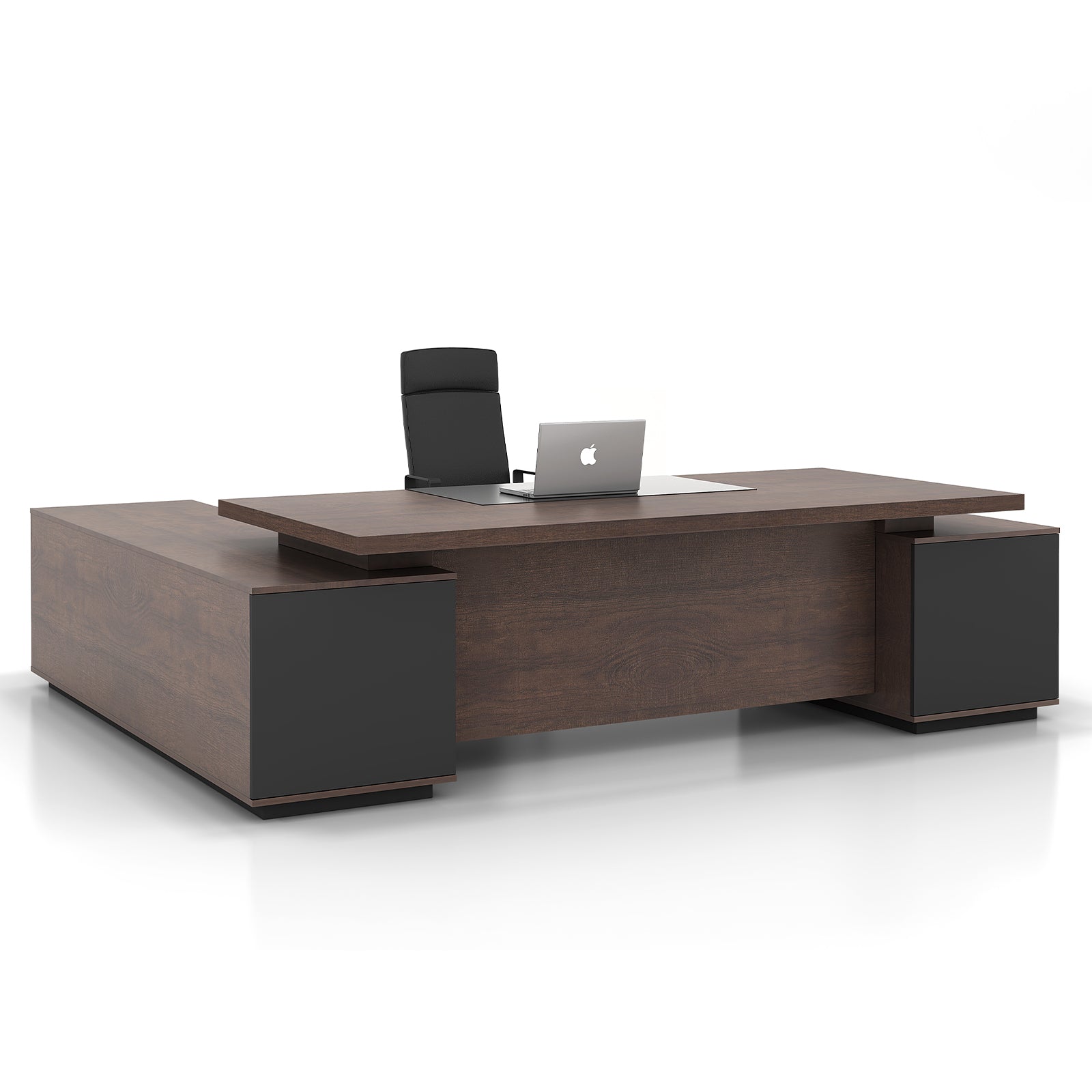 VOFFOV® Office L-Shape Executive Desk with 2 Side Tables