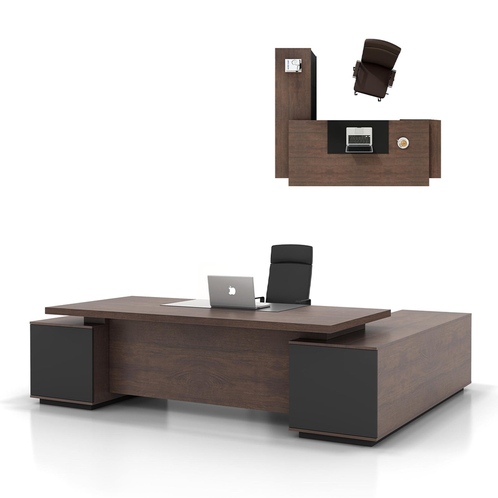 VOFFOV® Office L-Shape Executive Desk with 2 Side Tables