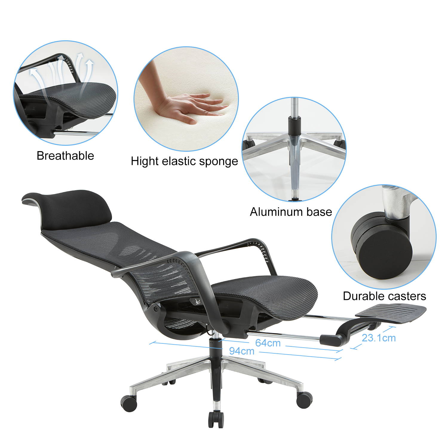 VOFFOV® Office Manager Ergonomic Chair with Headrest Footrest