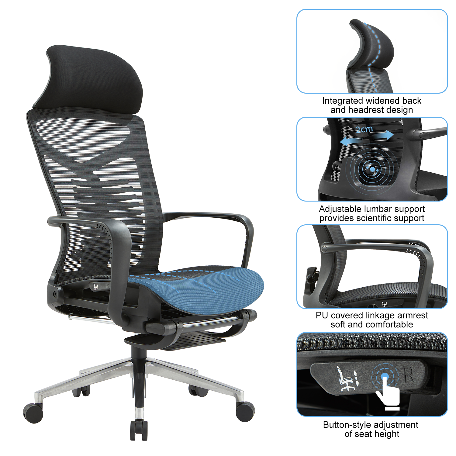 VOFFOV® Office Manager Ergonomic Chair with Headrest Footrest