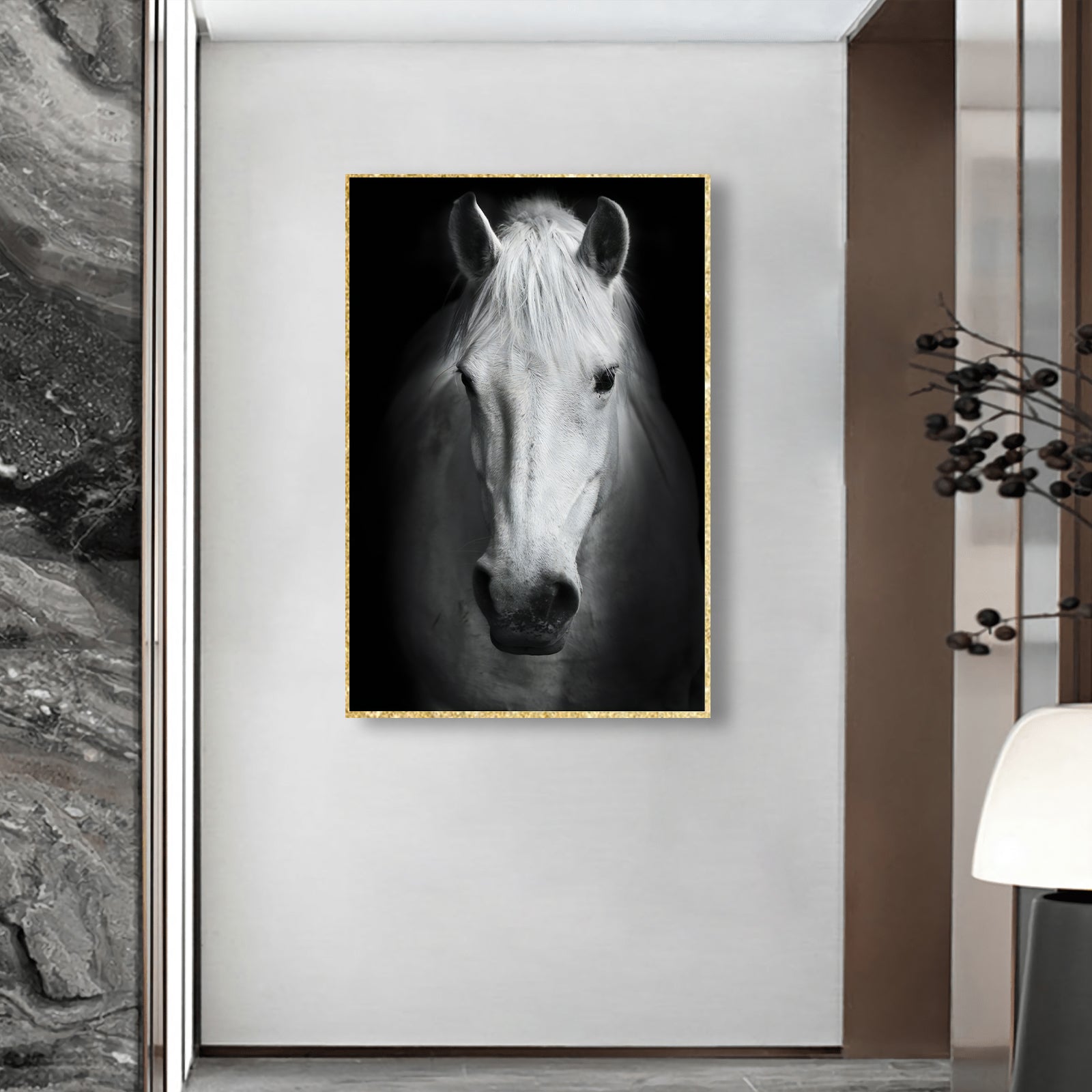 VOFFOV® Single White Horse Framed Wall Art